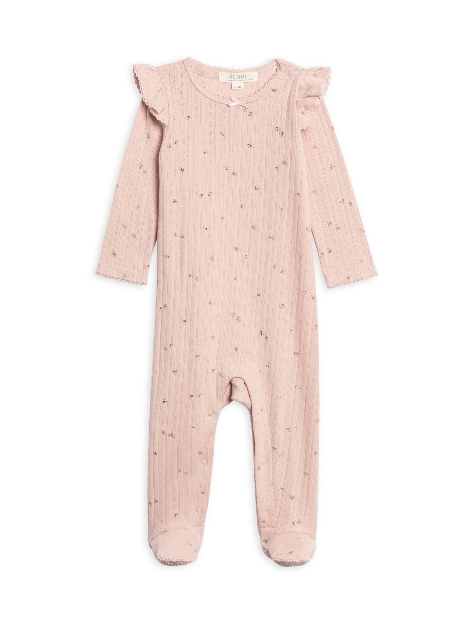 Addy Brushed Back Pointelle Flutter Sleeve Footed Romper | Haran Floral - Image 2