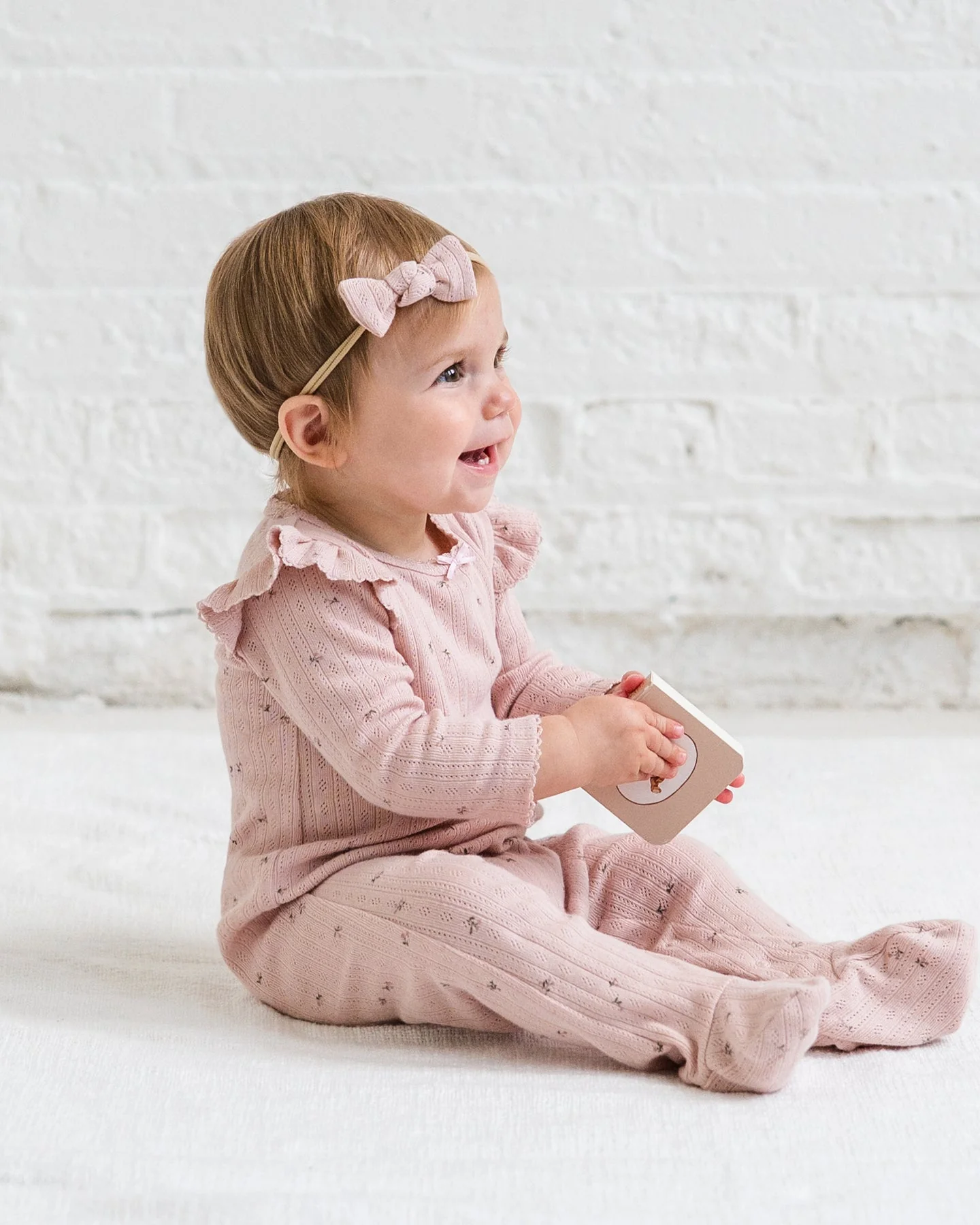 Addy Brushed Back Pointelle Flutter Sleeve Footed Romper | Haran Floral - Image 3