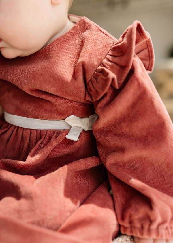 Organic Amber Velvet Baby Dress & Bloomer Set | Terracotta - Image 4