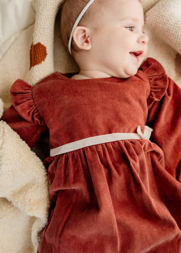 Organic Amber Velvet Baby Dress & Bloomer Set | Terracotta - Image 5