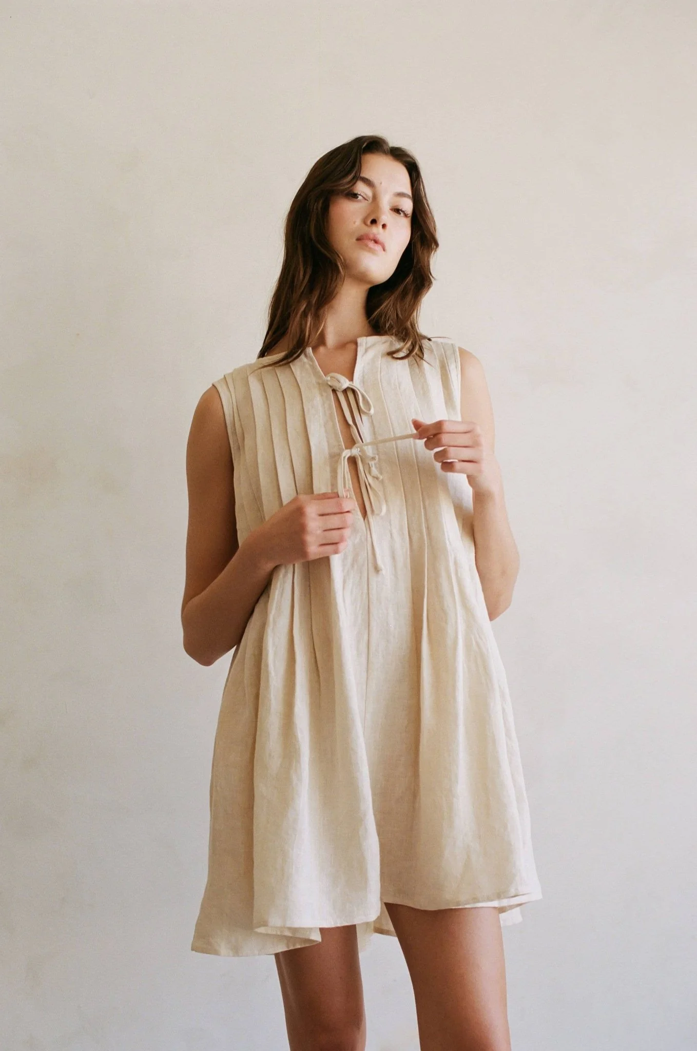 Linen Flare Mini Dress - Image 3