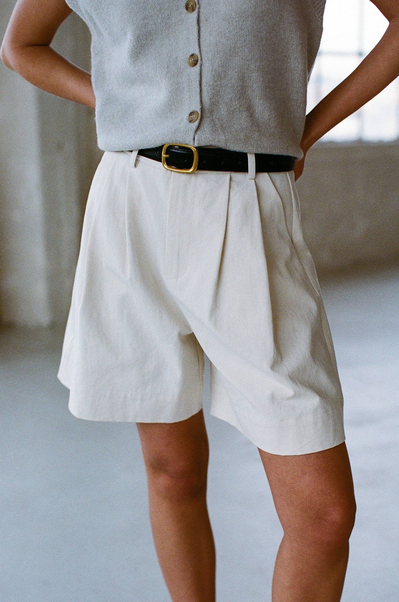 Woven Cotton Straight Leg Short | Off White - Image 2