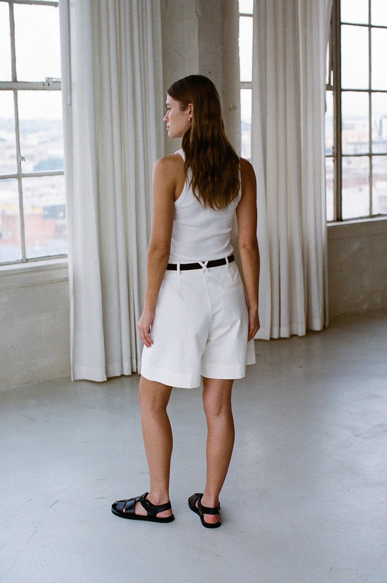 Woven Cotton Straight Leg Short | Off White - Image 5