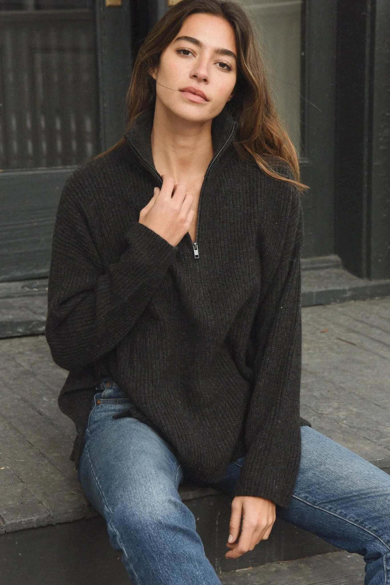The Cashmere Cozy Half Zip Sweater | Shadow - Image 3