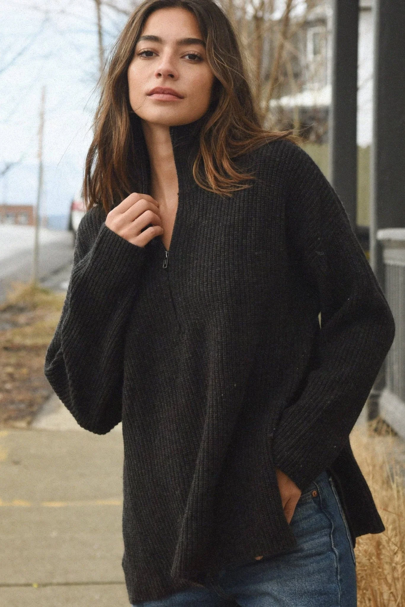 The Cashmere Cozy Half Zip Sweater | Shadow - Image 5