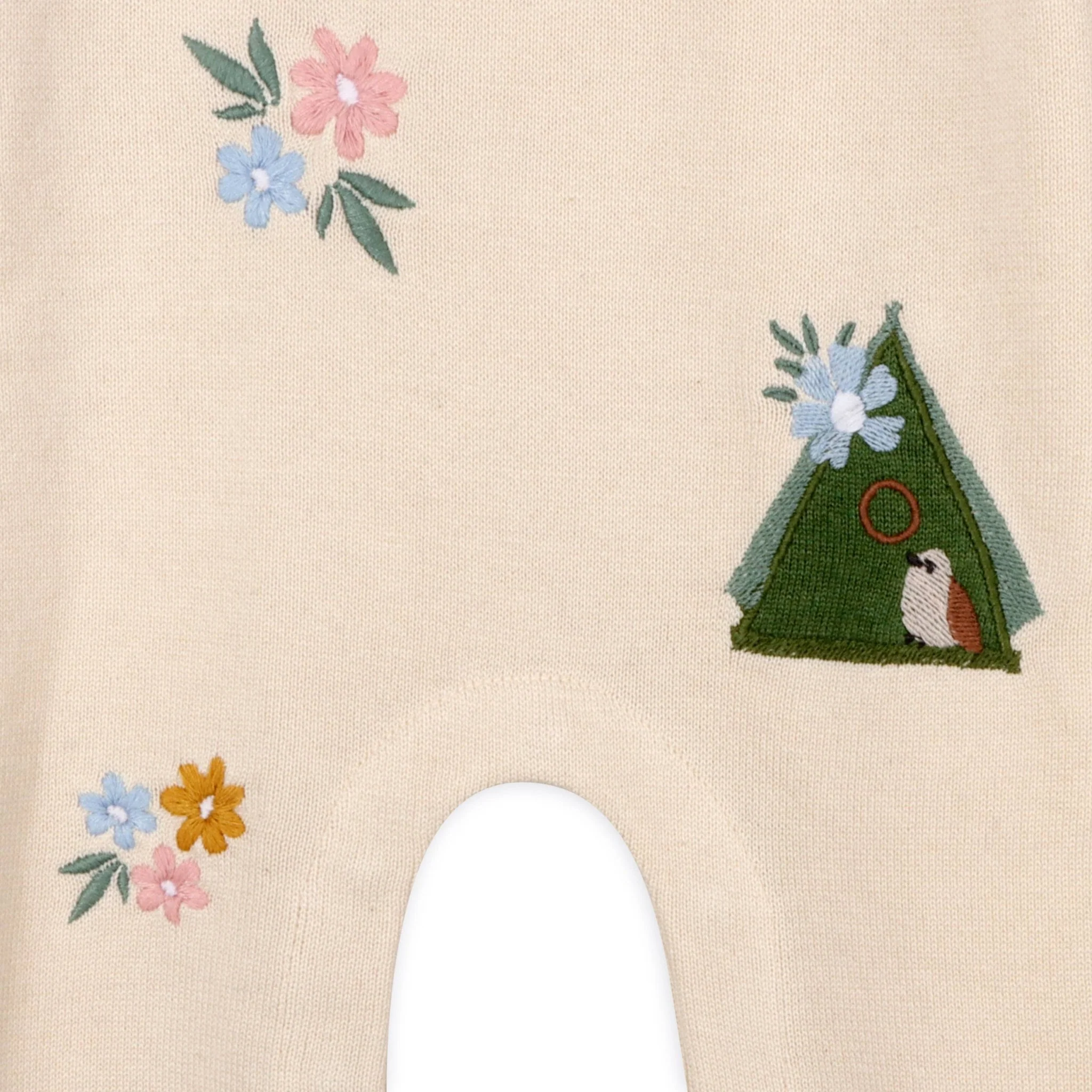 Organic Bird & Floral Embroidered Baby Knit Jumpsuit | Natural - Image 3