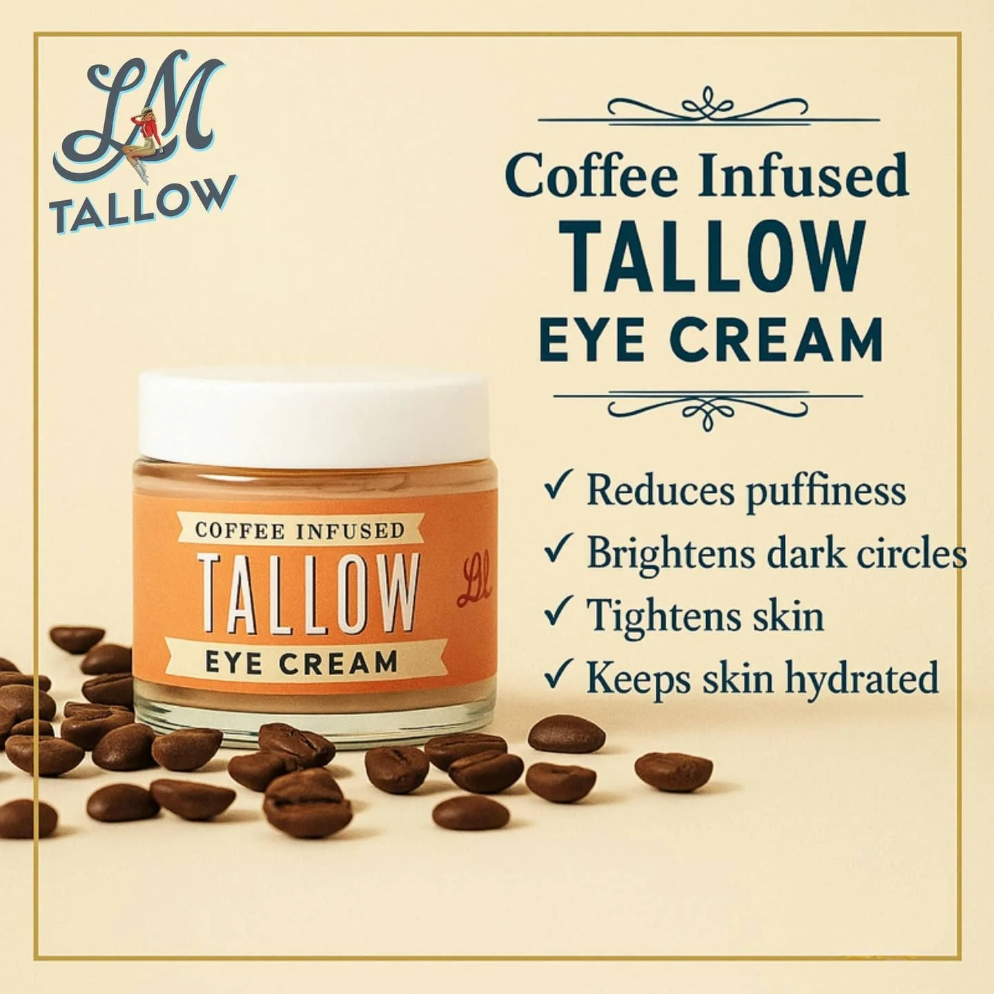 Coffee Bean Infused Tallow Eye Cream | Grass Fed Beef Tallow - Image 3