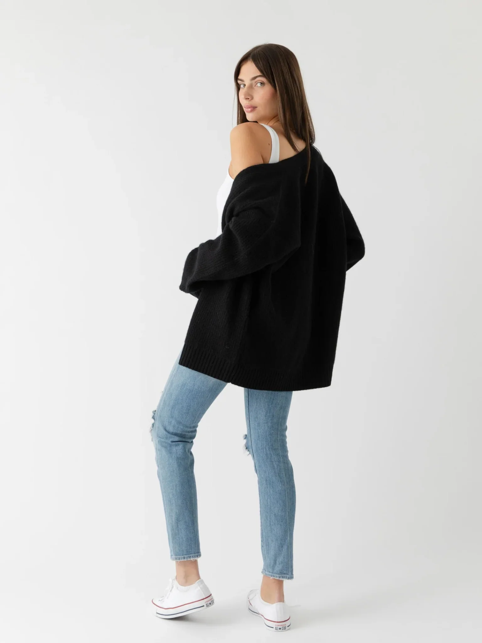 Women's Oversized Sunday Cashmere Cardigan | Black - Image 4