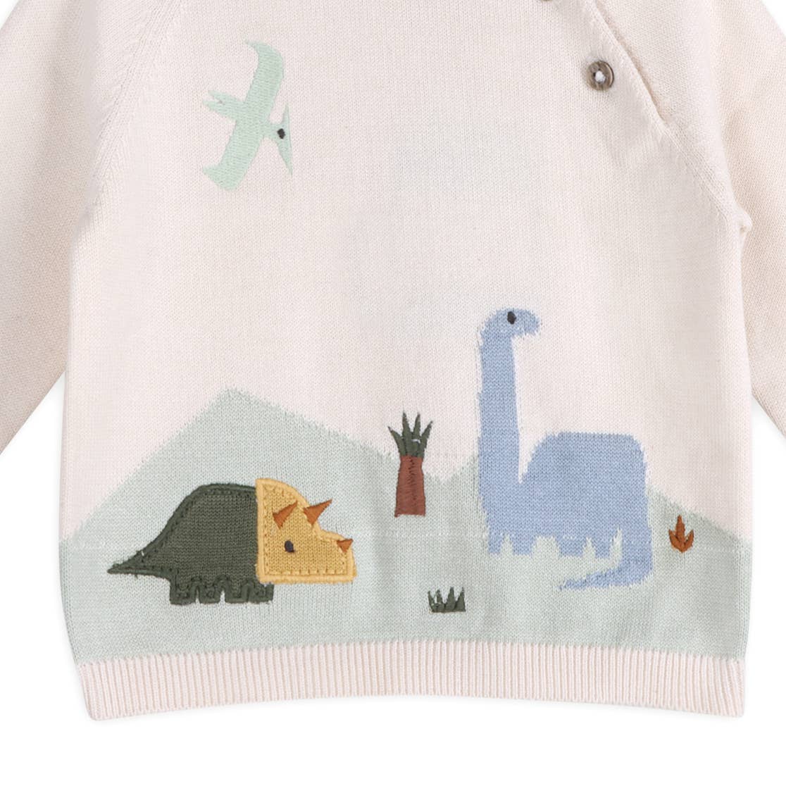 Organic Dino Jacquard Baby Knit Pullover | Natural - Image 2