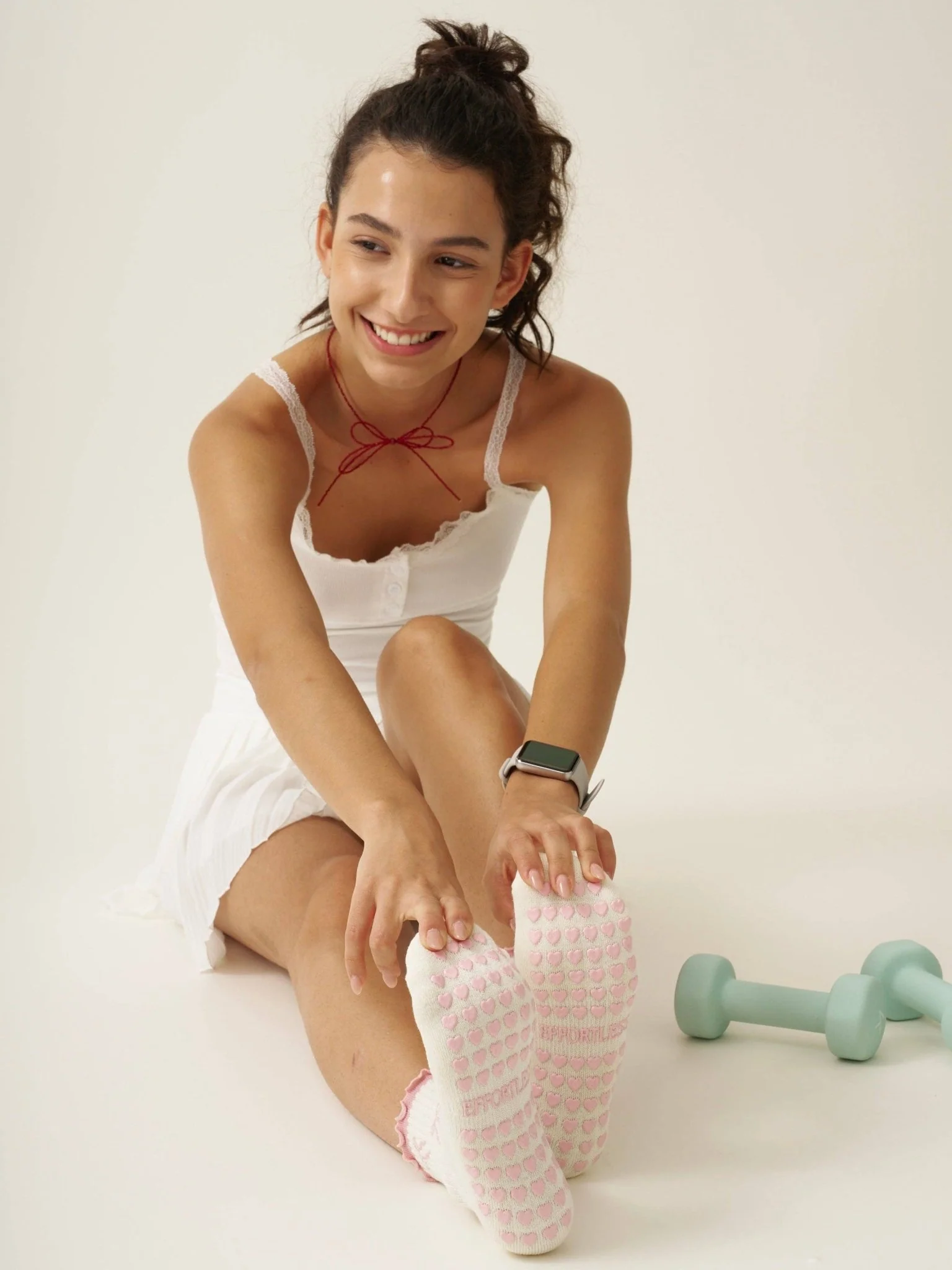🎀 Bow Ruffle Grip Sock | Soft Pink | Pilates Socks - Image 4