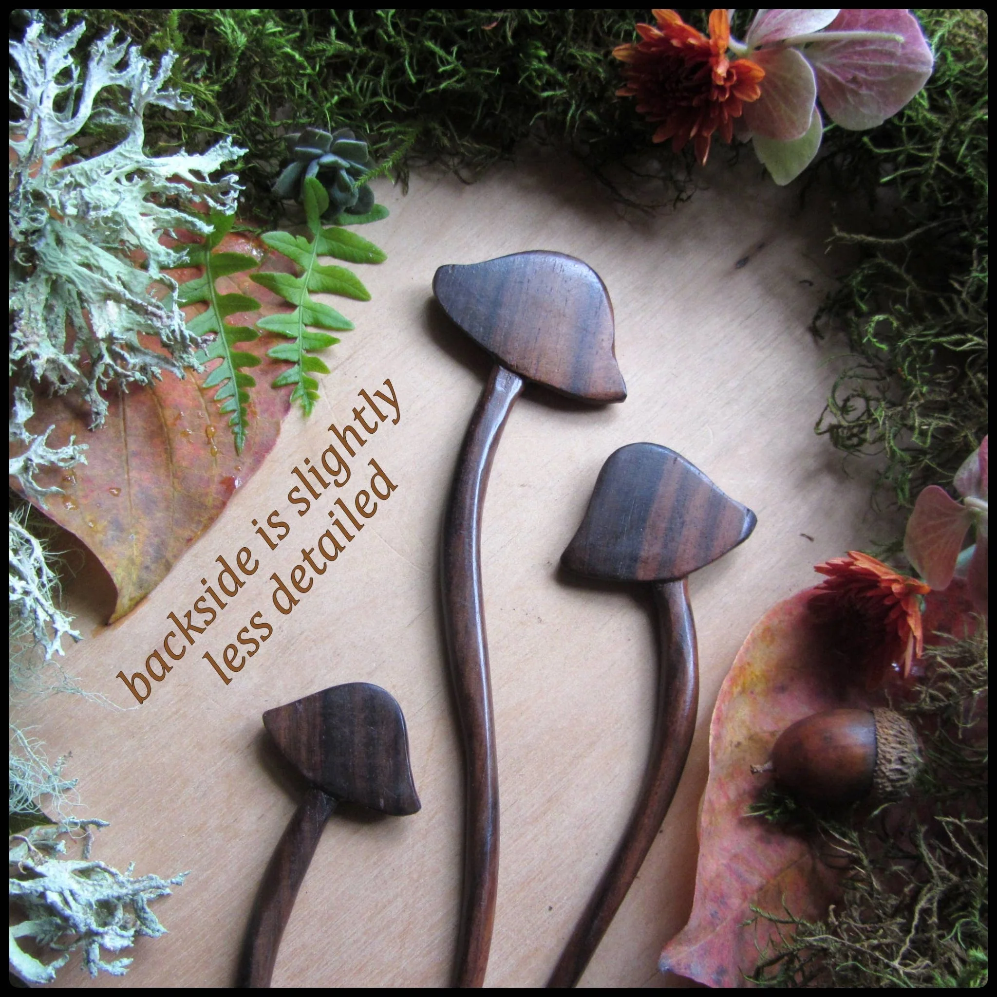 Hand carved wooden mushroom hair stick, the flat version | Medium - Image 3