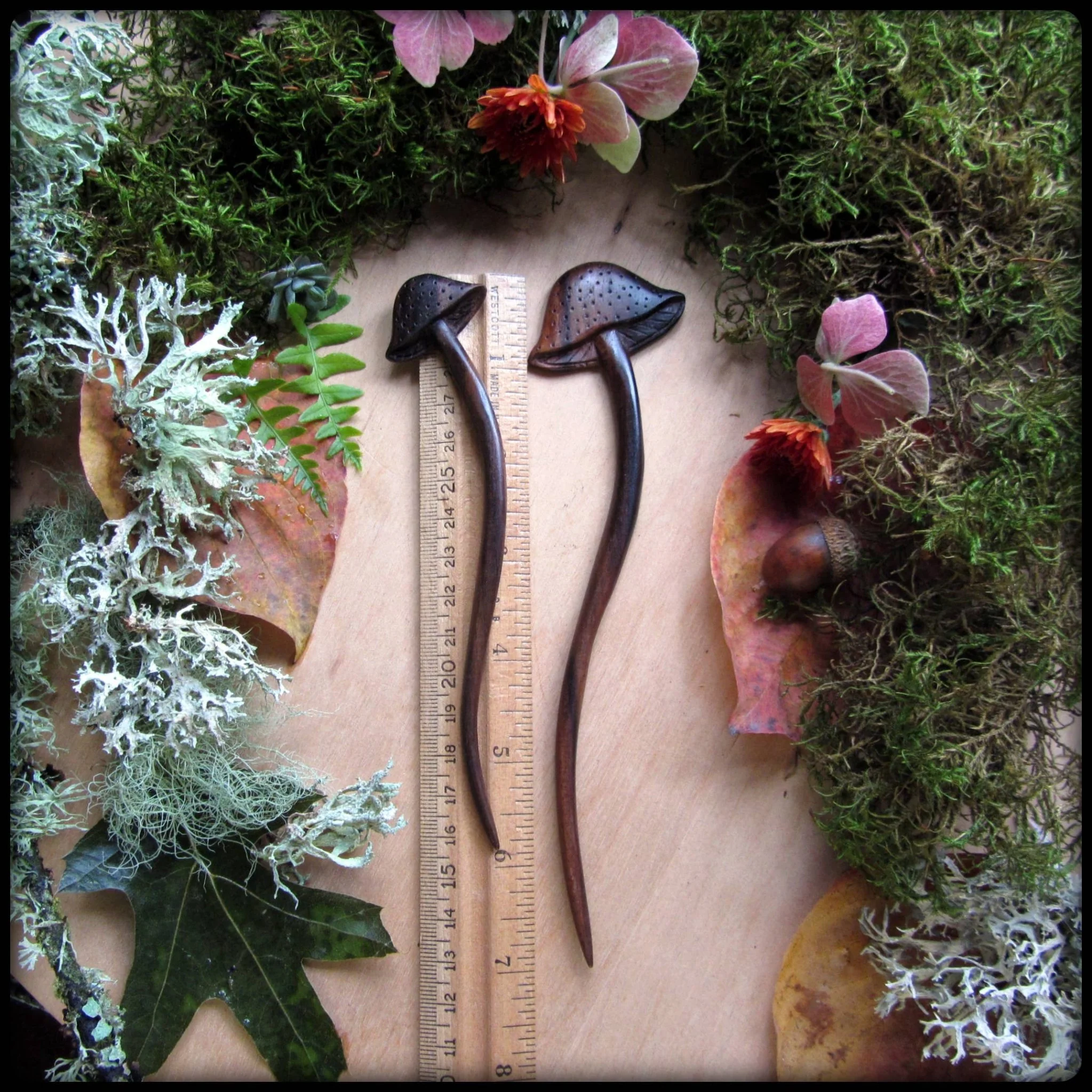 Hand carved wooden mushroom hair stick, the flat version | Medium - Image 6
