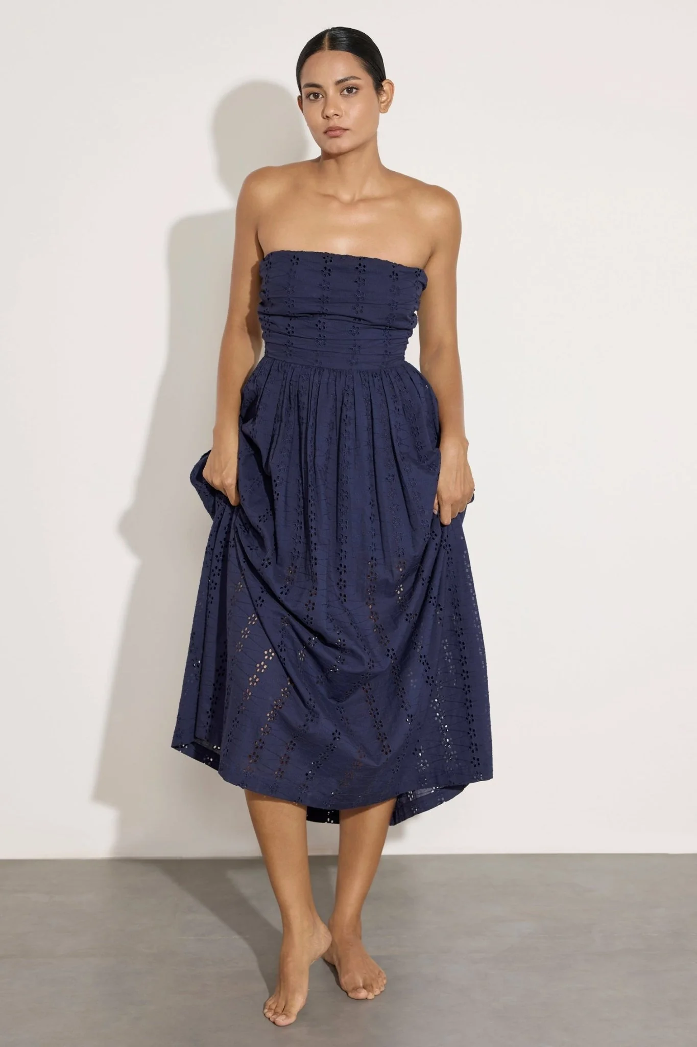 Strapless Tie Back Dress | Navy Lace - Image 4