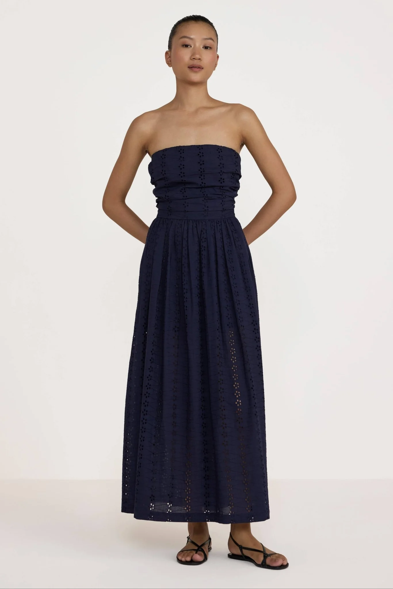 Strapless Tie Back Dress | Navy Lace - Image 6