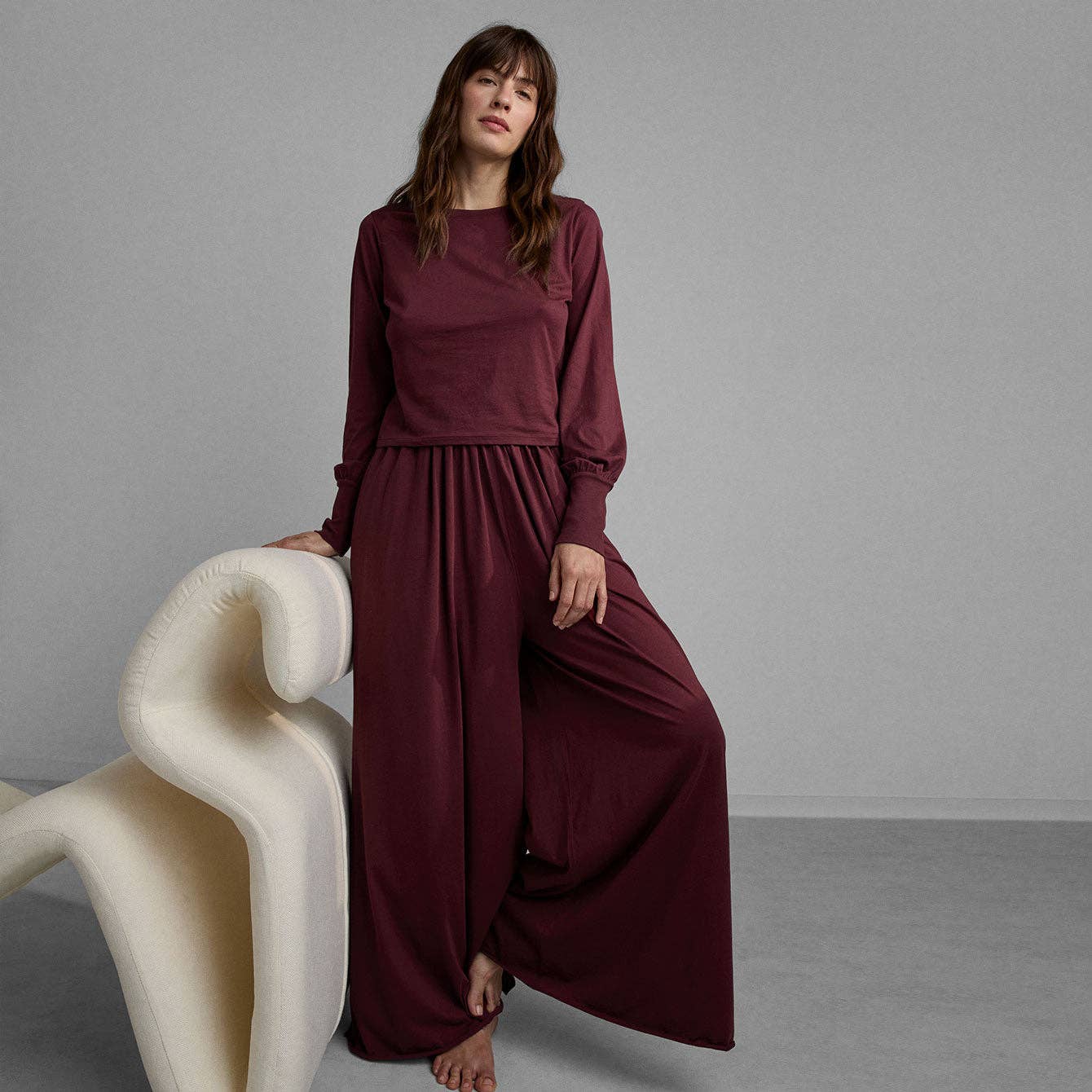 Organic Pima Crew Neck Long Sleeve | Calliope Wine - Image 2