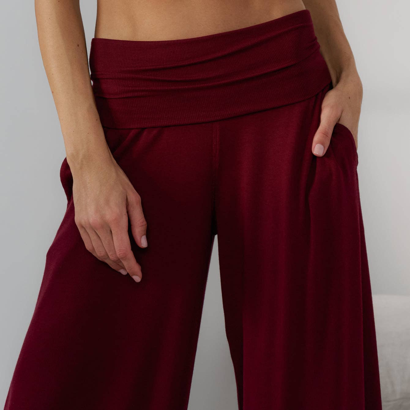 Soft Modal Rib Foldover Pant | Calliope Wine - Image 4