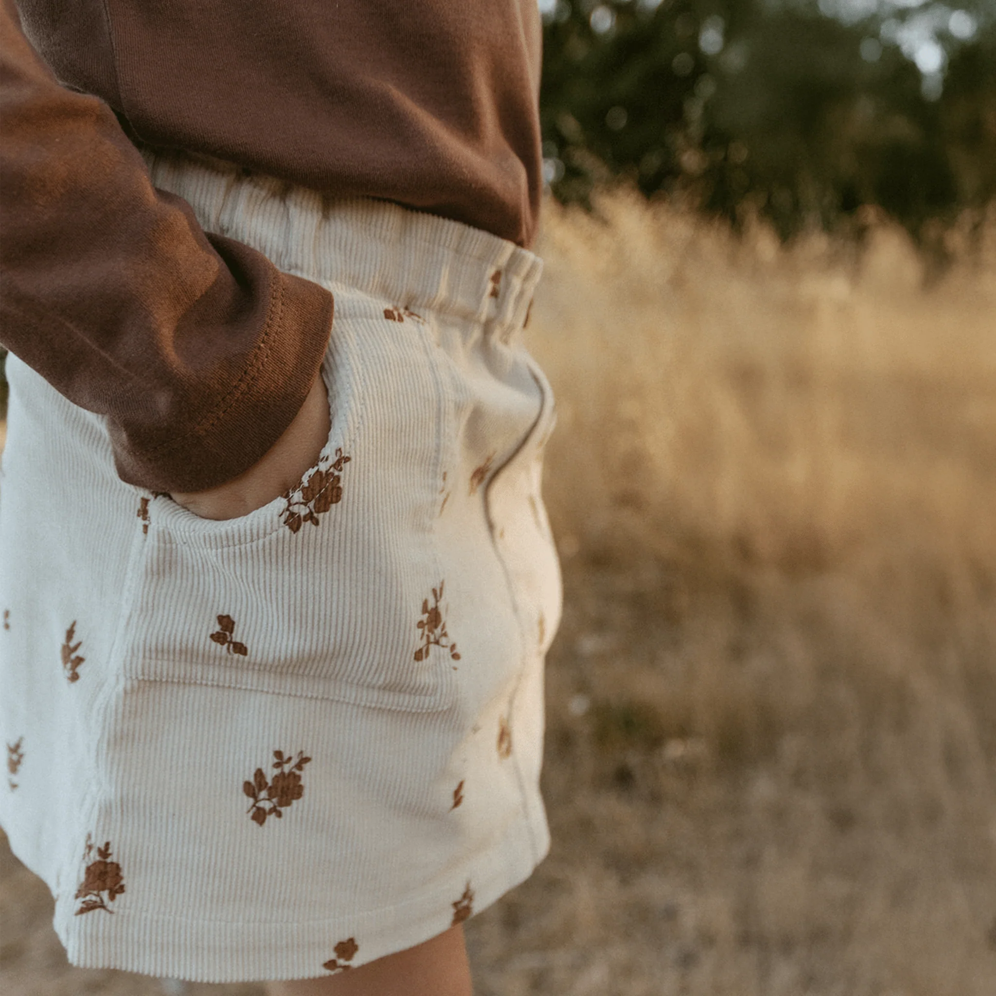 Organic Corduroy Skirt | Brown Floral - Image 3