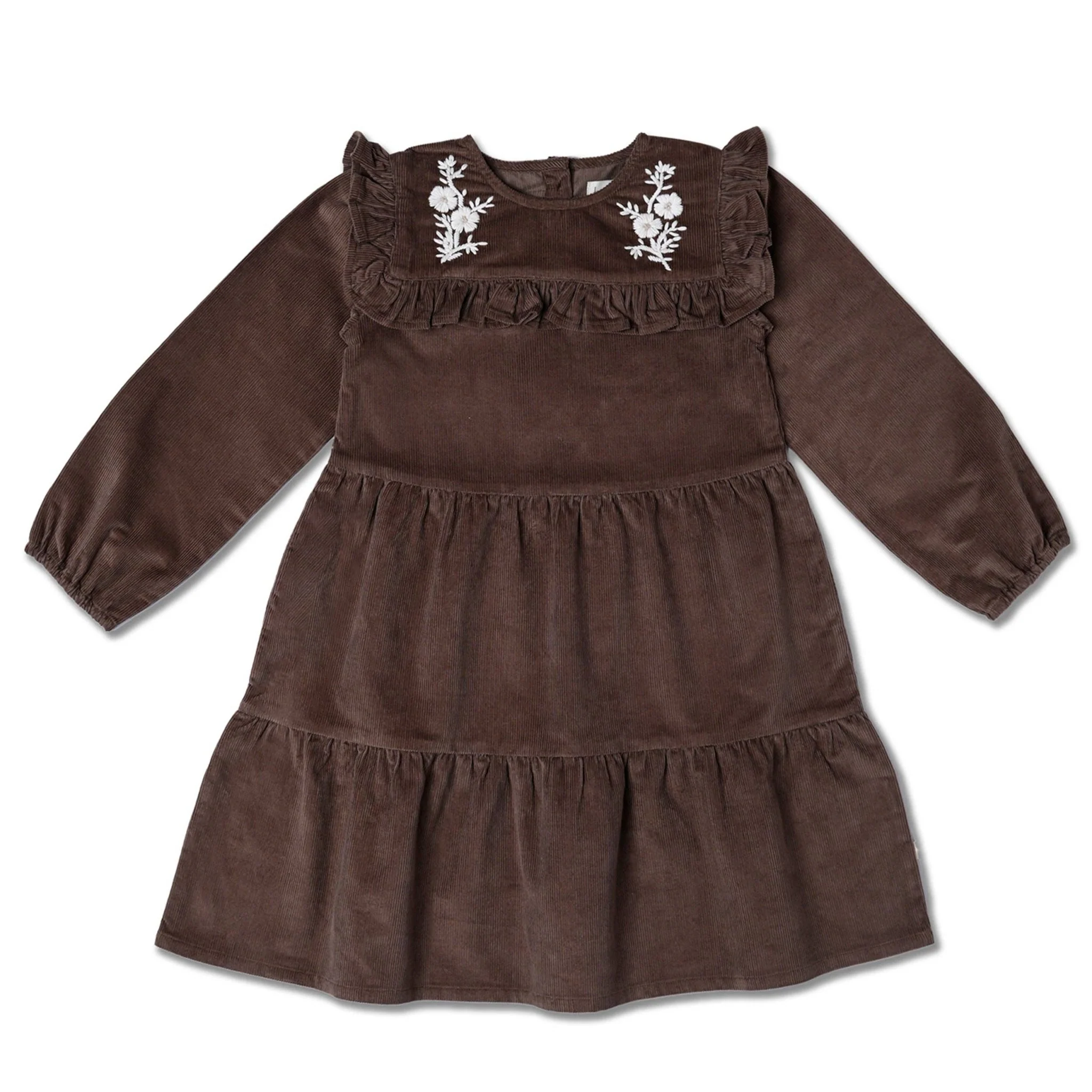 Organic Embroidered Corduroy Dress | Dark Brown - Image 3