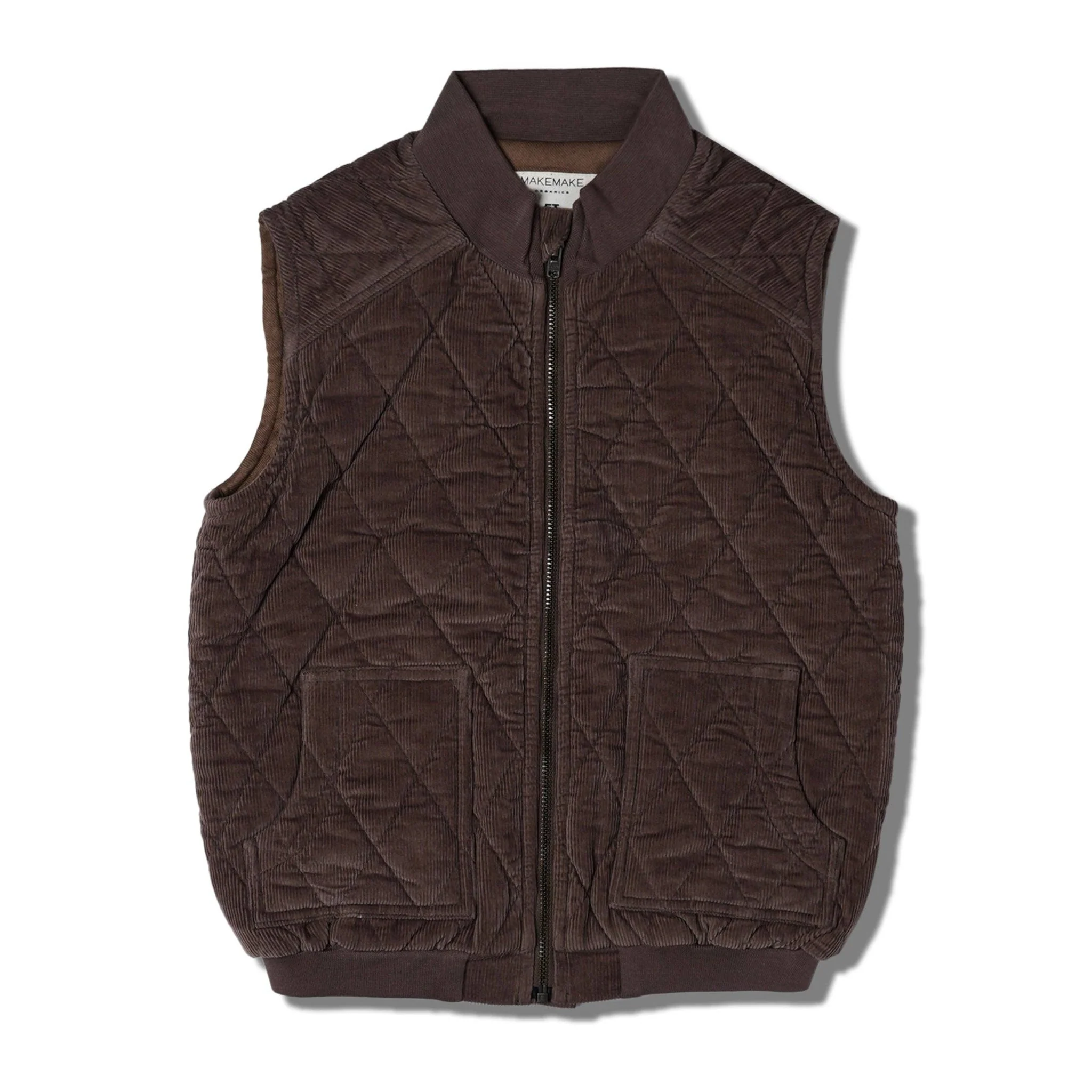Organic Sleeveless Quilted Corduroy Jacket | Dark Brown - Image 2