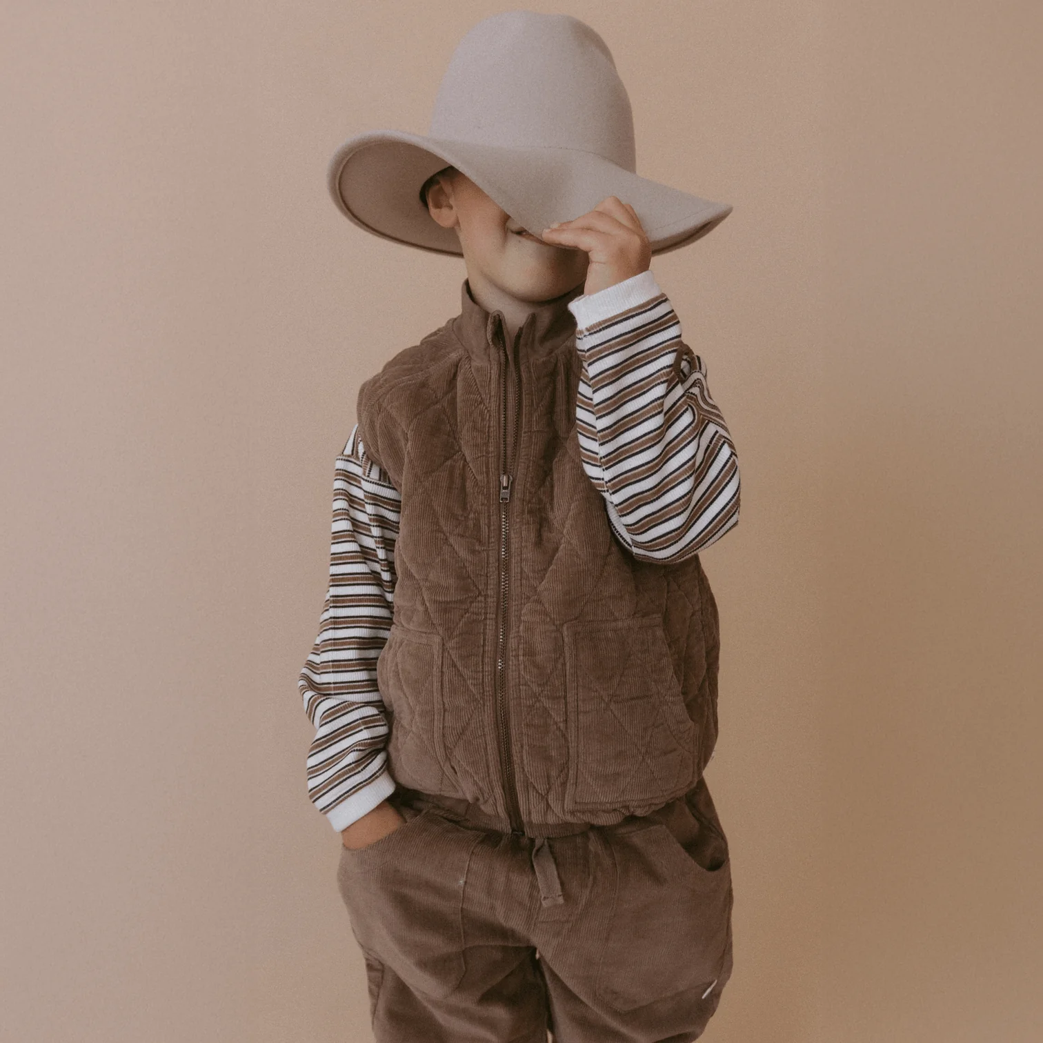 Organic Sleeveless Quilted Corduroy Jacket | Dark Brown - Image 4