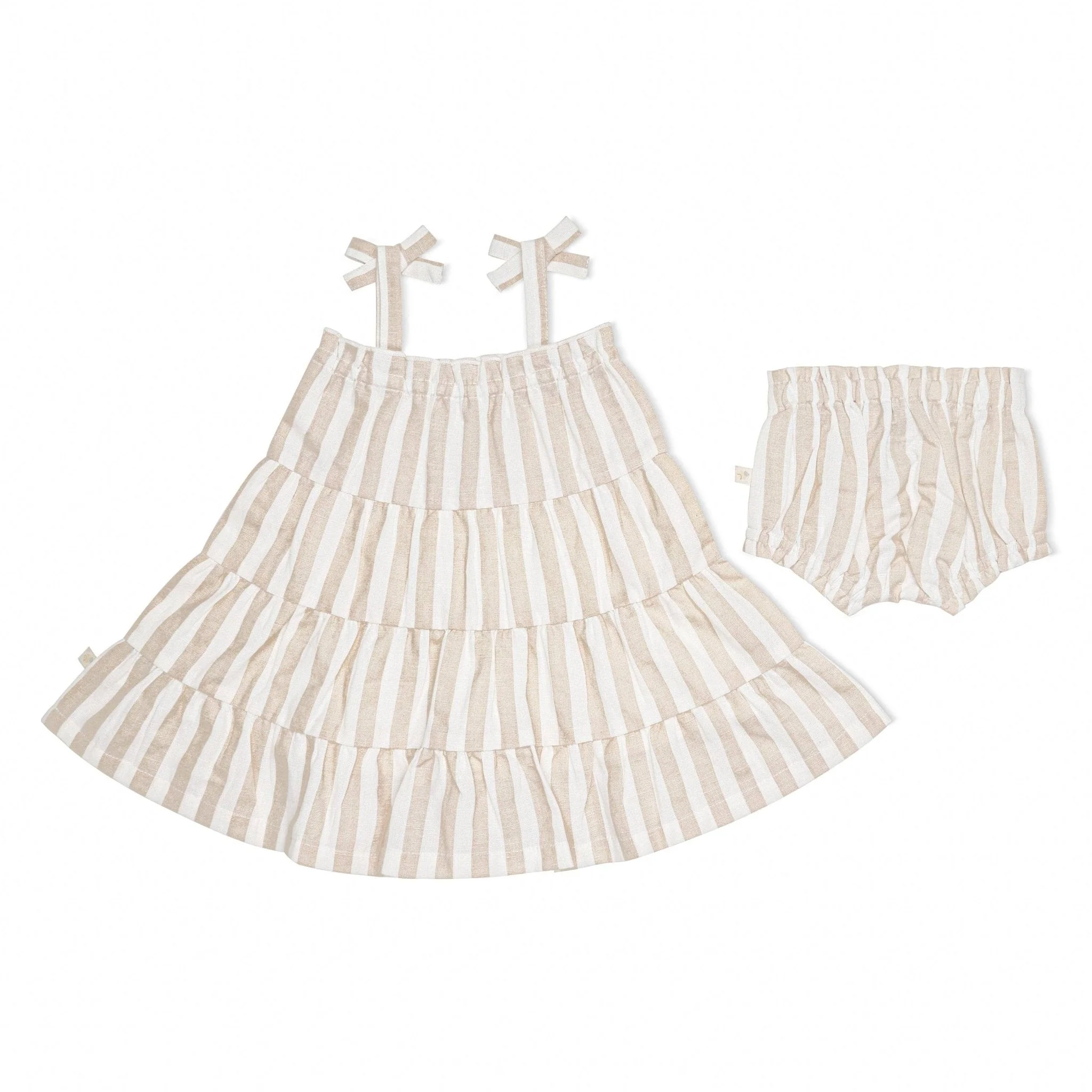 Organic Linen Tiered Dress | Neutral Stripes - Image 3
