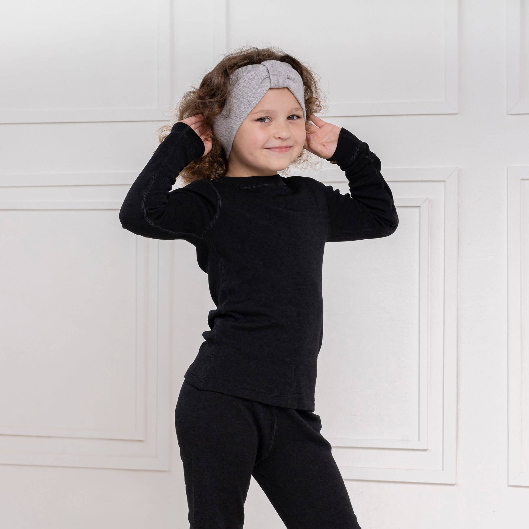 Kids' Knit Headband with Ribbon Merino & Cashmere | Light Grey - Image 2