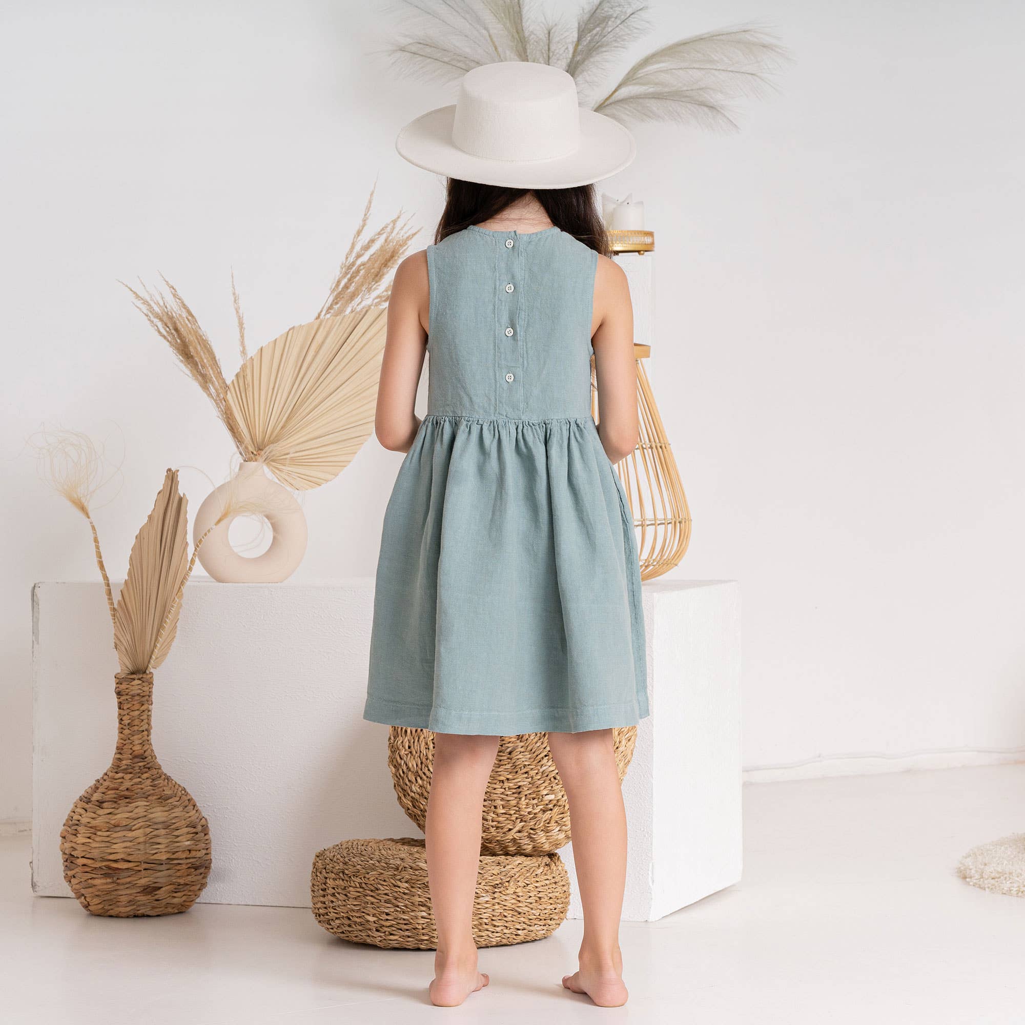 Mini Maya | Kids' Organic Linen Dress | Pure White - Image 4