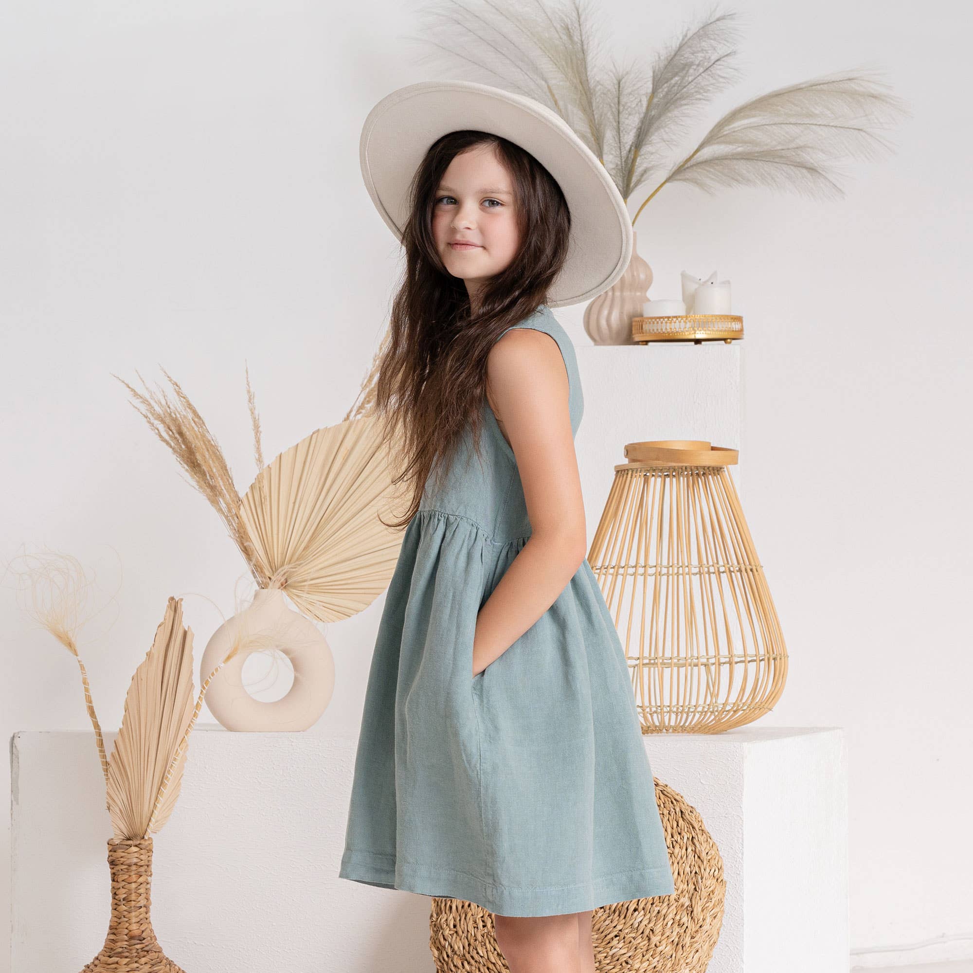 Mini Maya | Kids' Organic Linen Dress | Pure White - Image 5