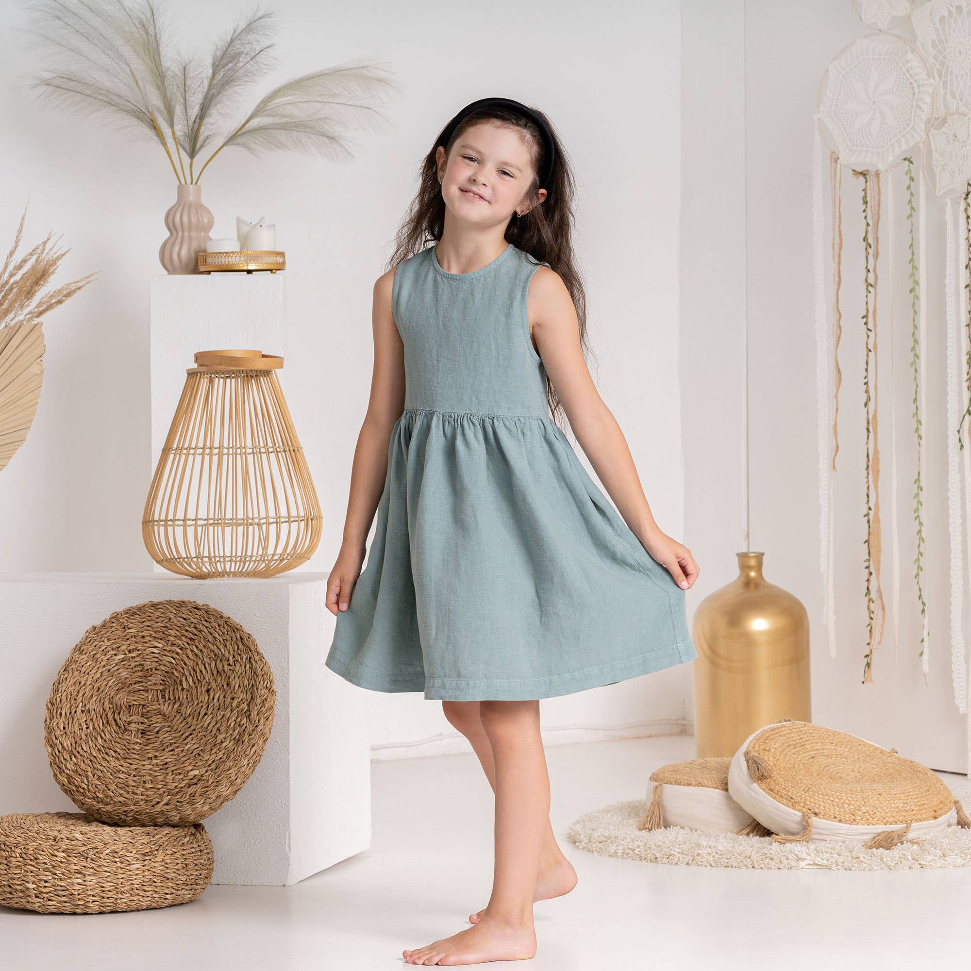 Mini Maya | Kids' Organic Linen Dress | Pure White - Image 6