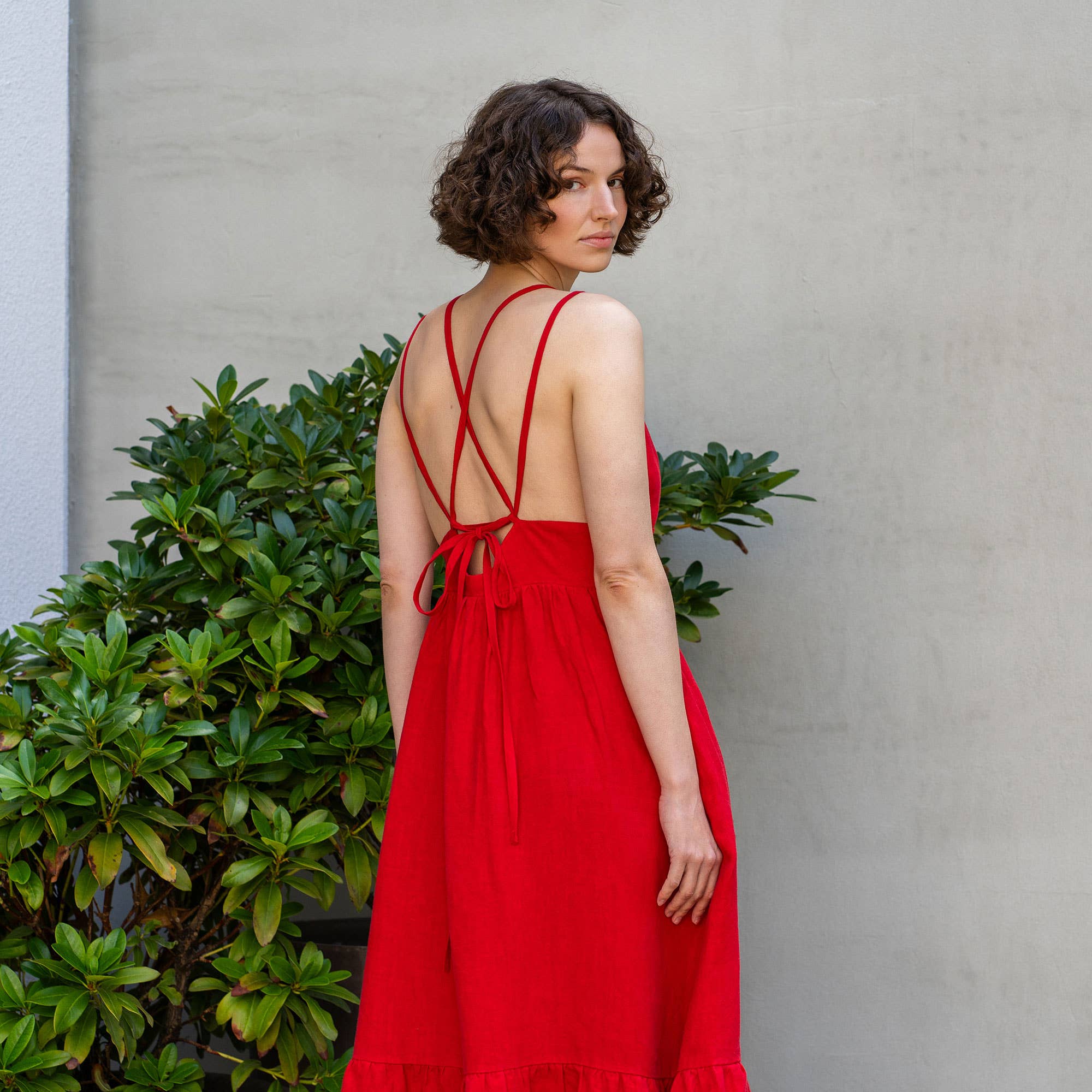Linen Backless Lace Up Dress | Anika | Pure White - Image 3