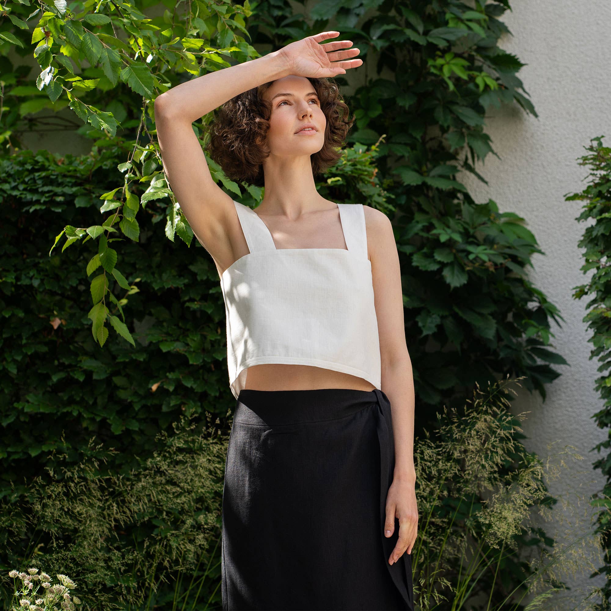 Linen Pinafore Crop Top | Pure White - Image 3