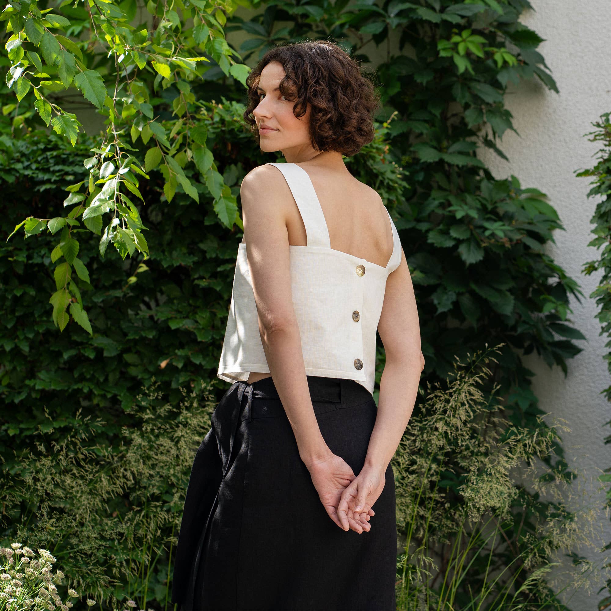 Linen Pinafore Crop Top | Pure White - Image 4