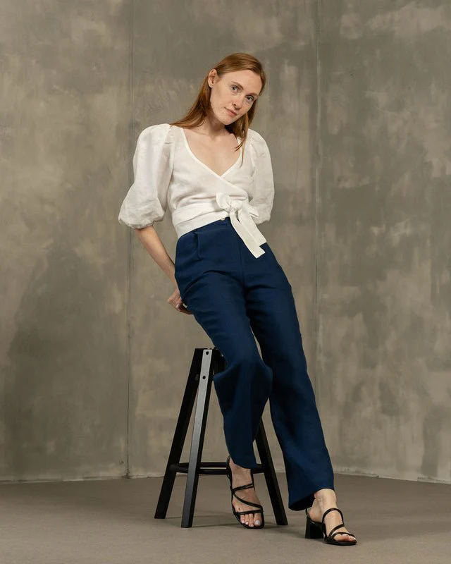 Linen Puff Sleeve Wrap Crop Top Jenny | Pure White - Image 2