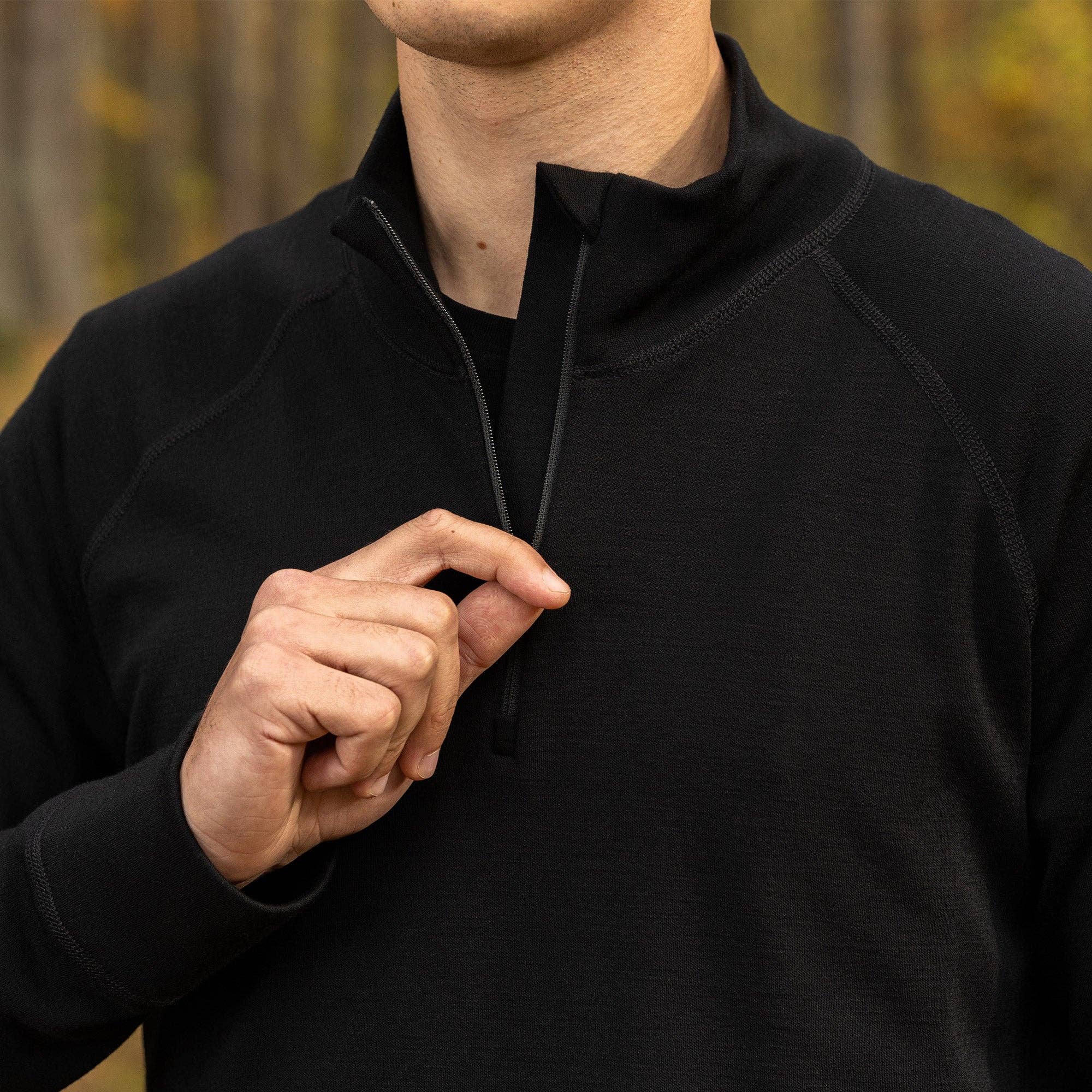 Men's Merino Quarter Zip Top | Black - Image 5