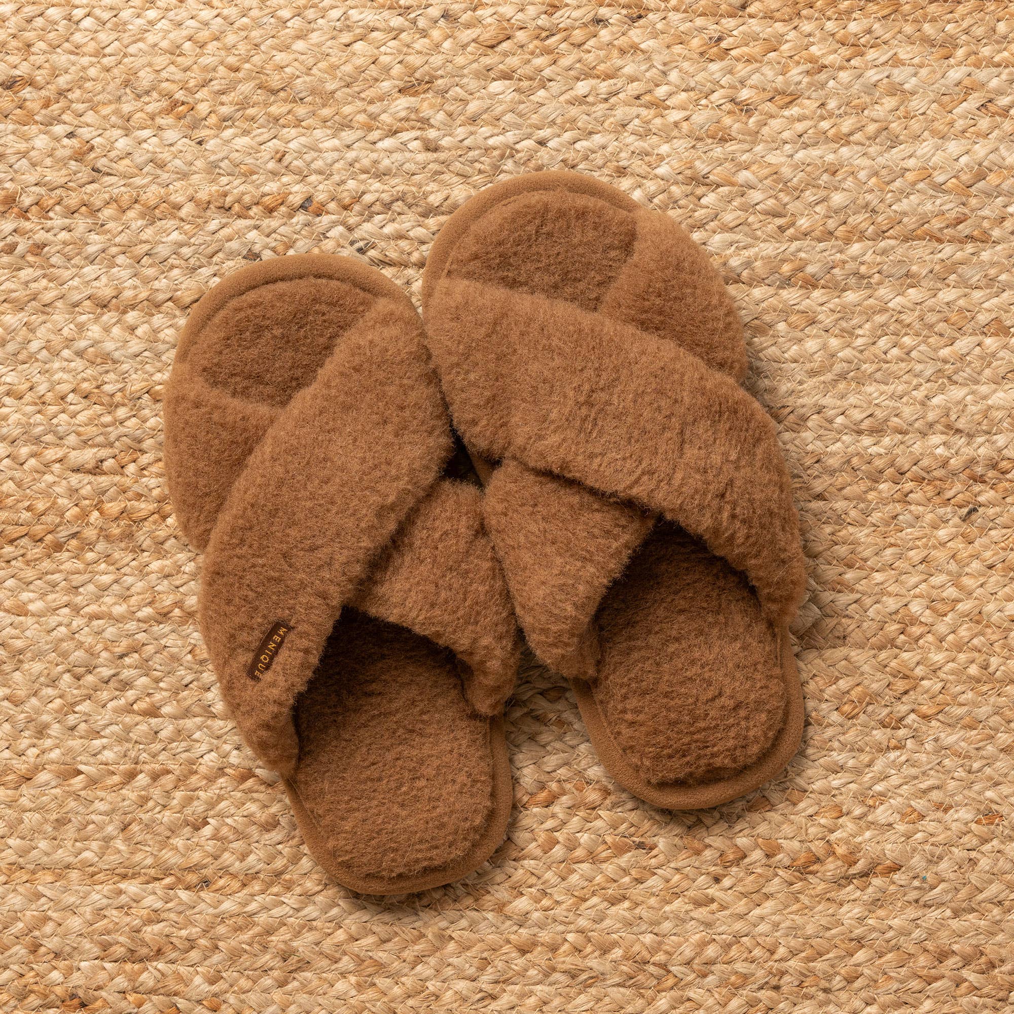 Women's Merino Cross Fluffy Slippers Brown - Image 6