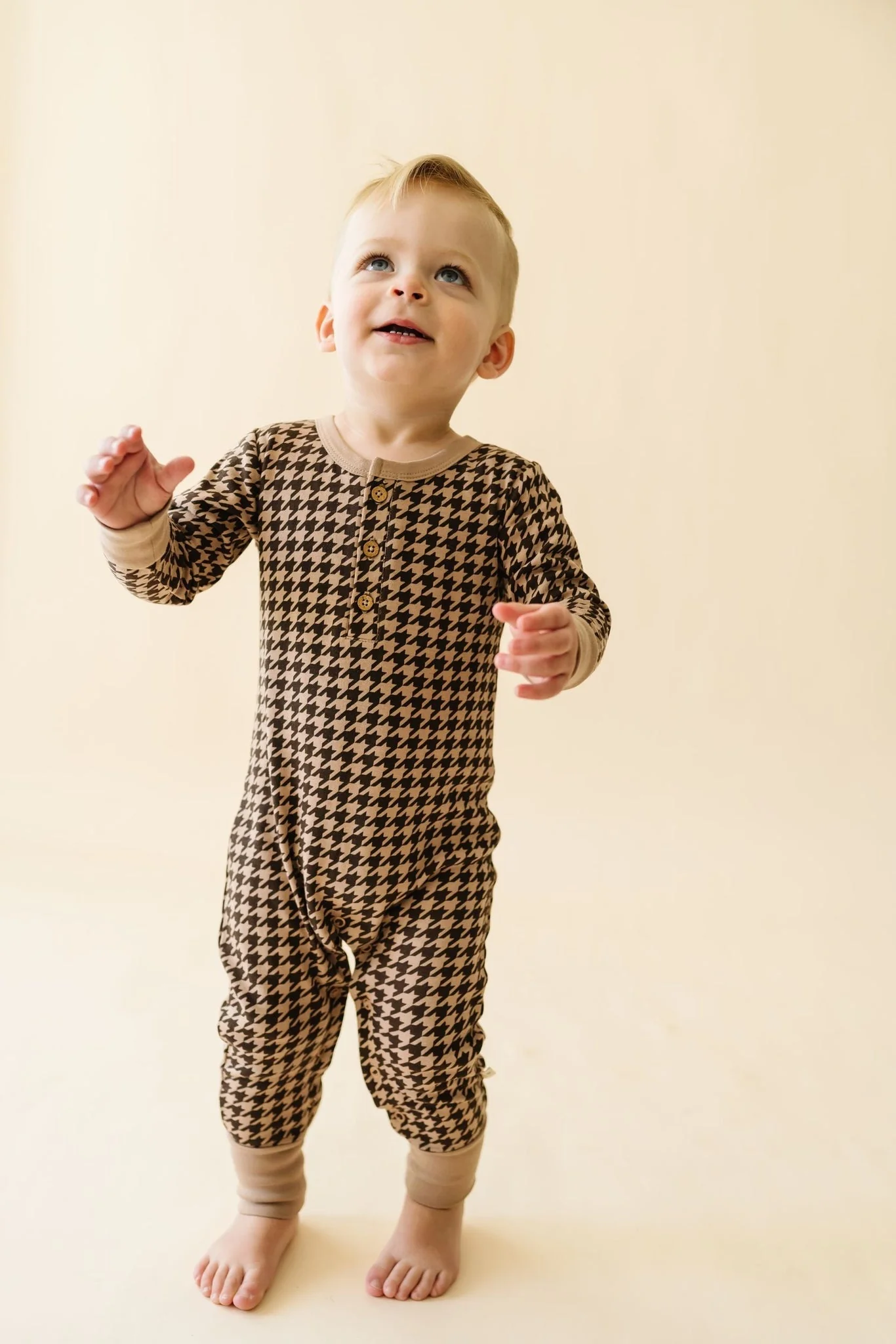 Organic Button Romper | Houndstooth - Image 3