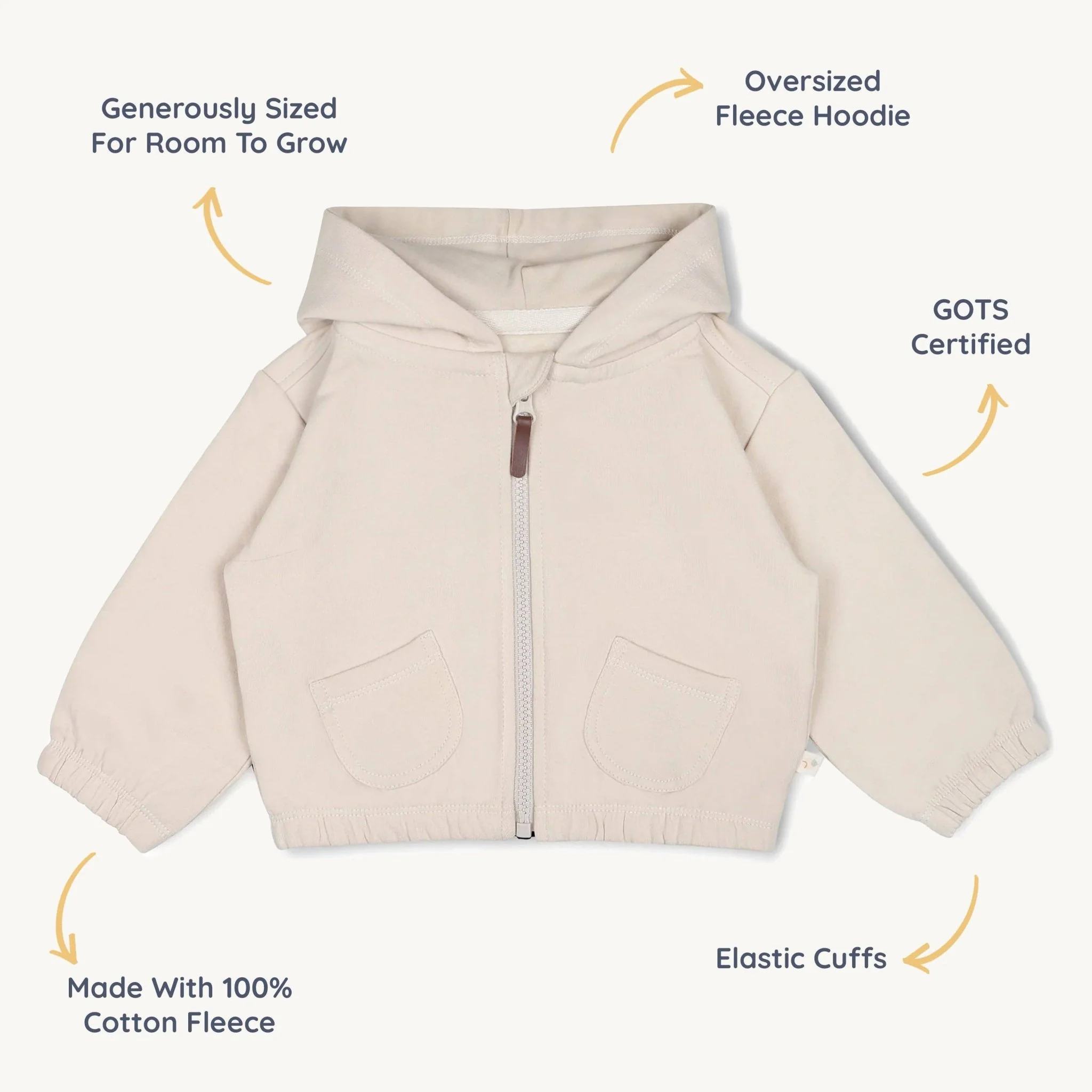 Organic Fleece Hooded Jacket | Oat - Image 5