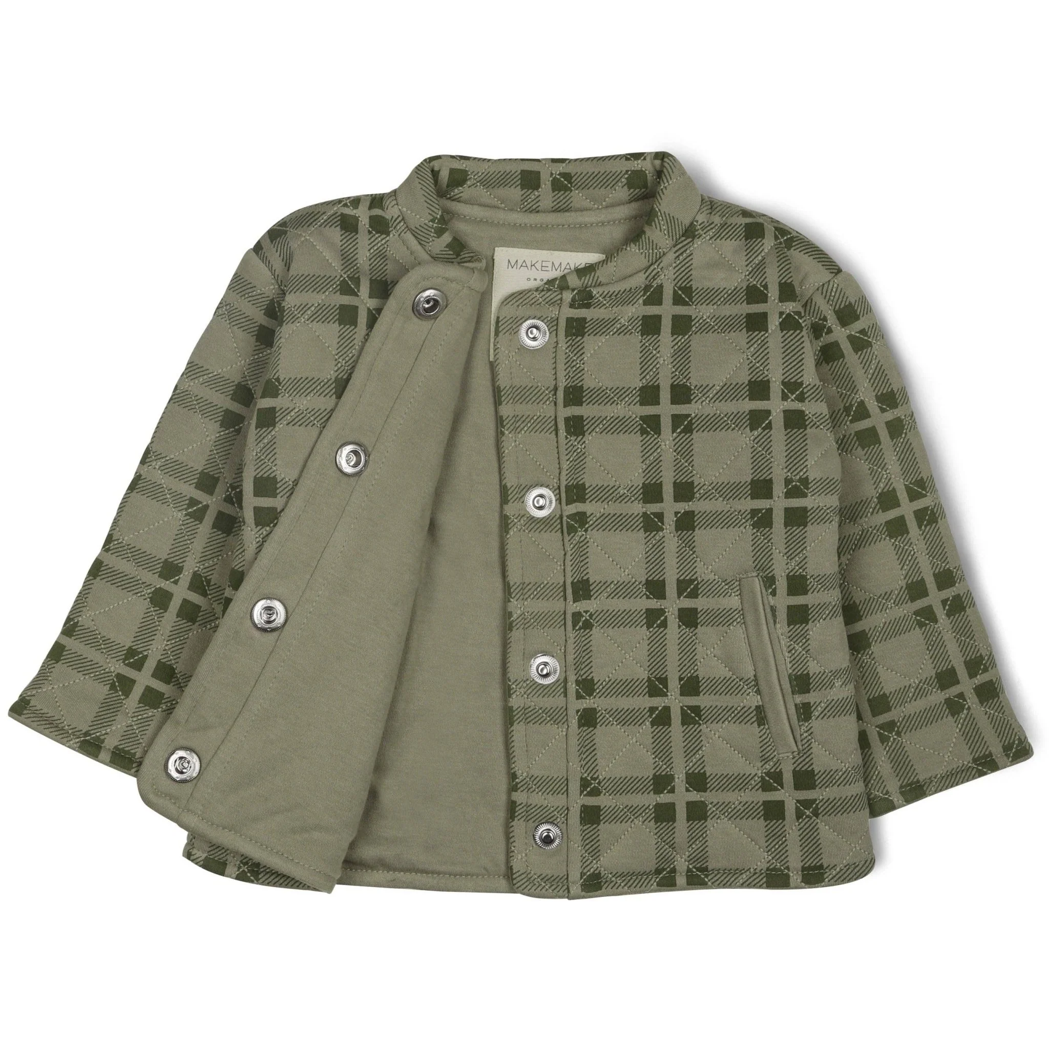 Organic Quilted Button Jacket | Olive Plaid - Image 3