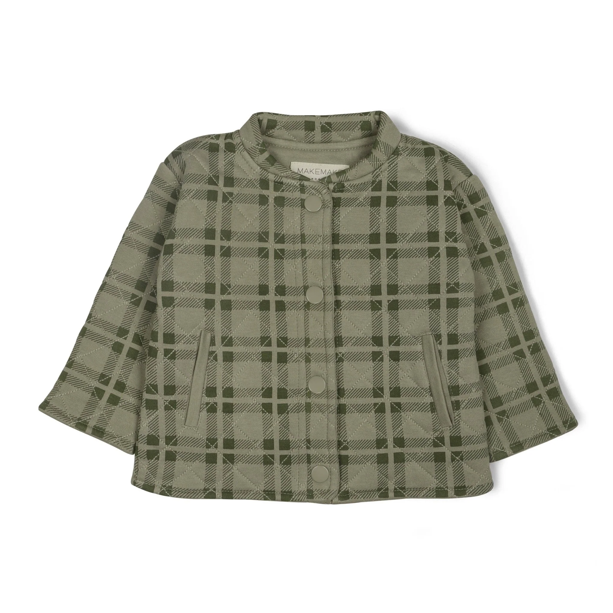Organic Quilted Button Jacket | Olive Plaid - Image 4