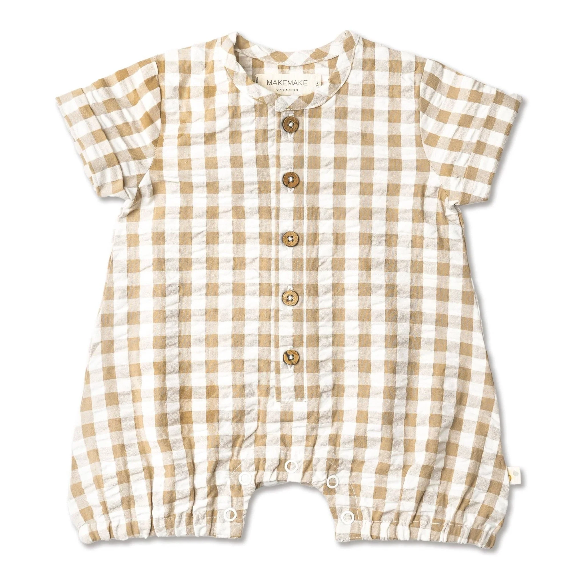 Organic Short Bubble Romper | Brown Checkered - Image 2