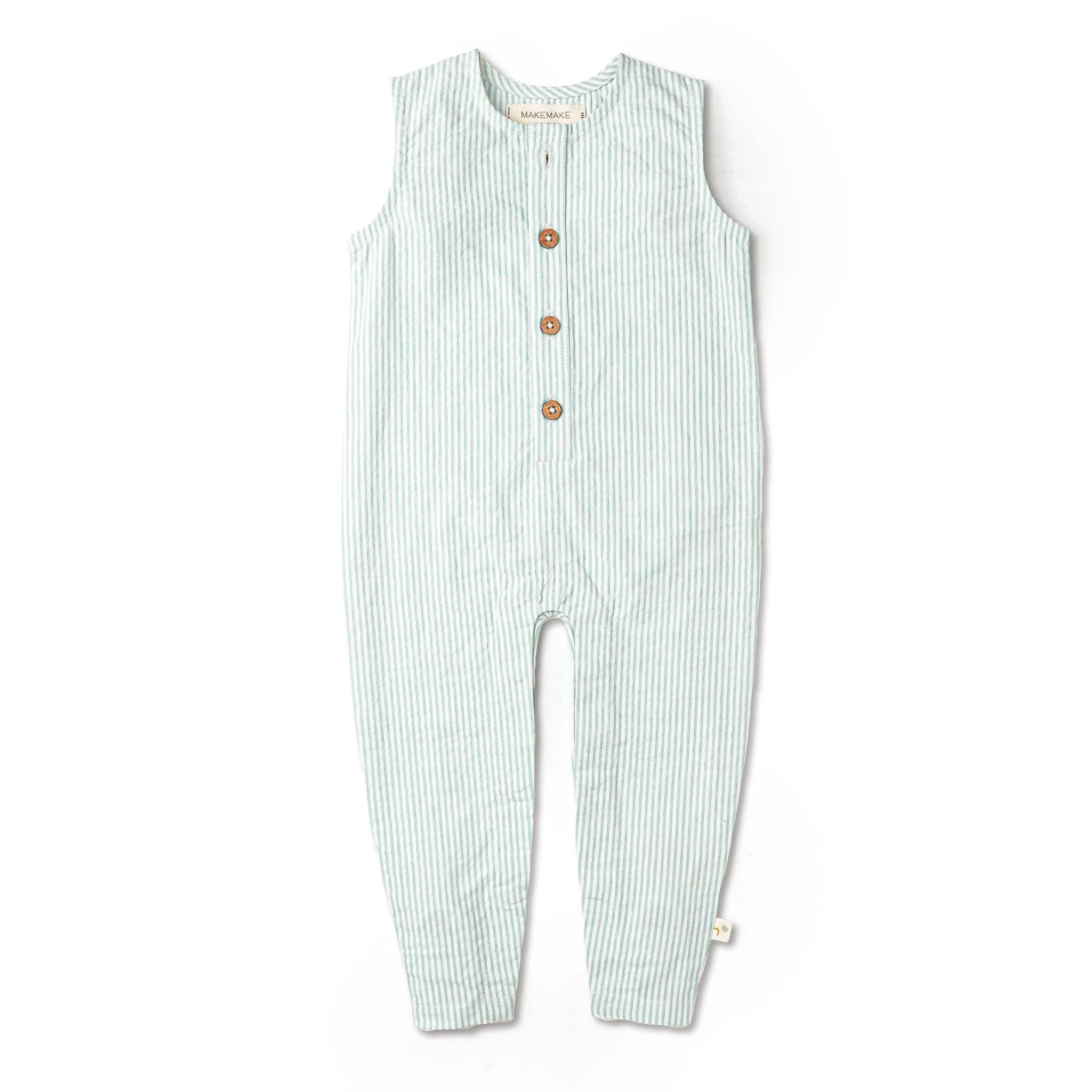 Organic Sleeveless Full Romper | Green Stripes - Image 2