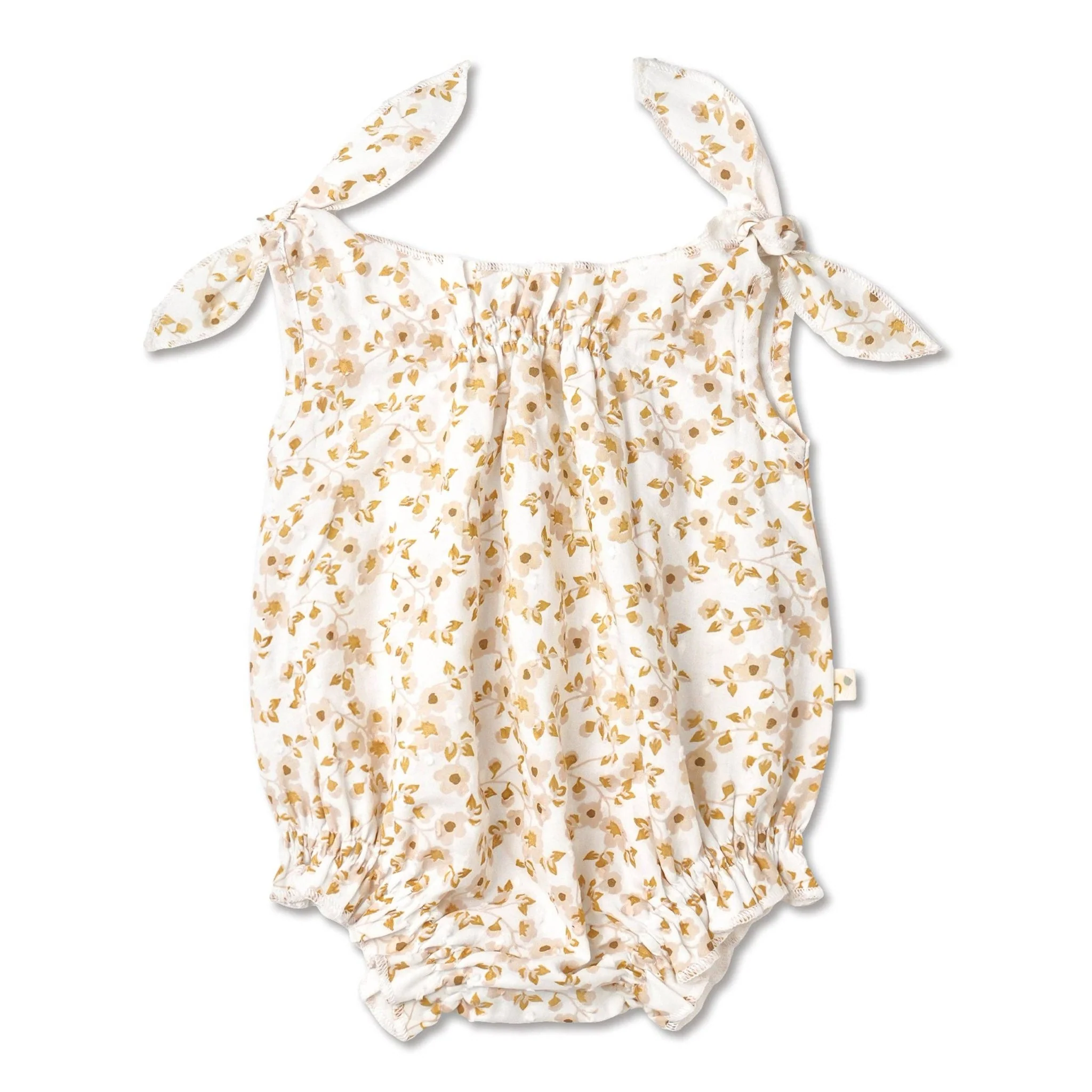 Organic Tie Shoulder Bubble Romper | Gardenia - Image 2