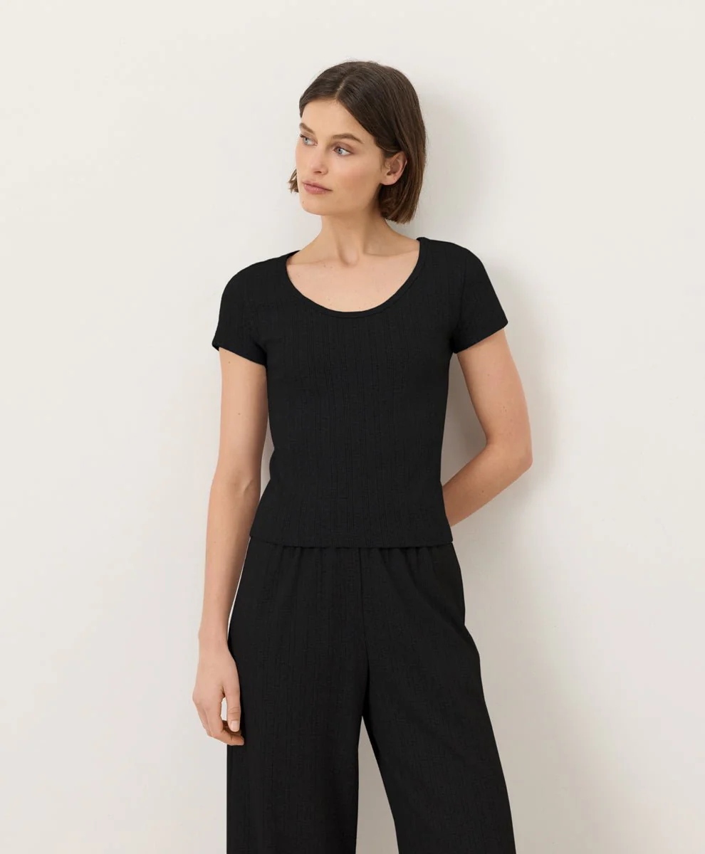 Organic Pointelle Scoop Neck Tee - Image 2
