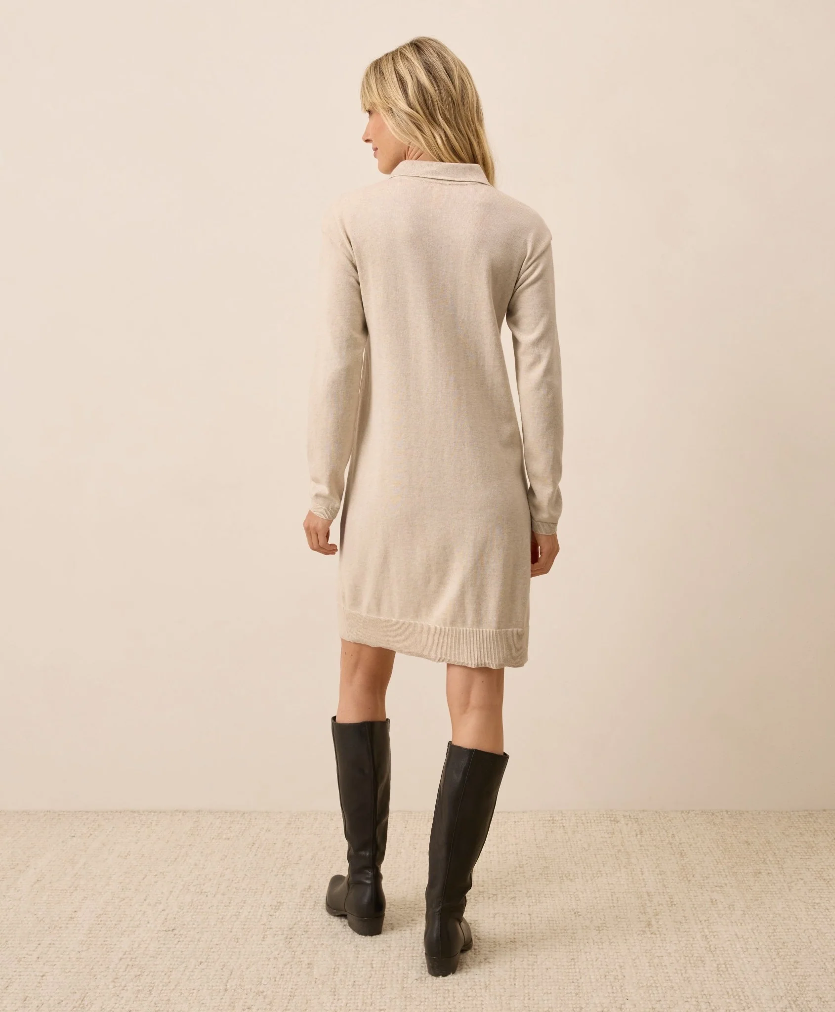Women's Organic Classic Fine Knit Collared Sweater Dress - Image 7
