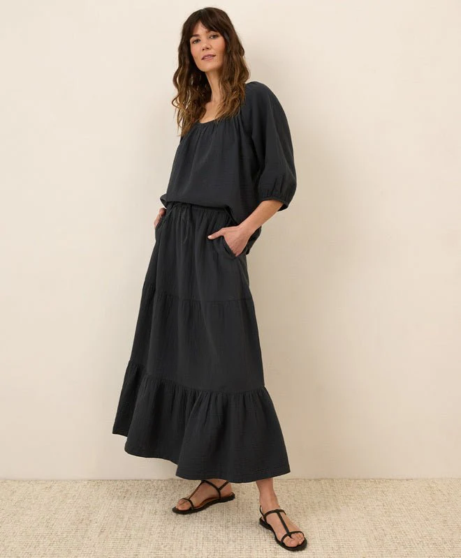 Women's Organic Coastal Double Gauze Tiered Maxi Skirt - Image 2