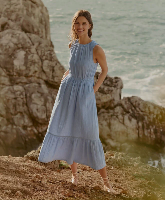 Women's Organic Coastal Double Gauze Tiered Midi Dress - Image 2