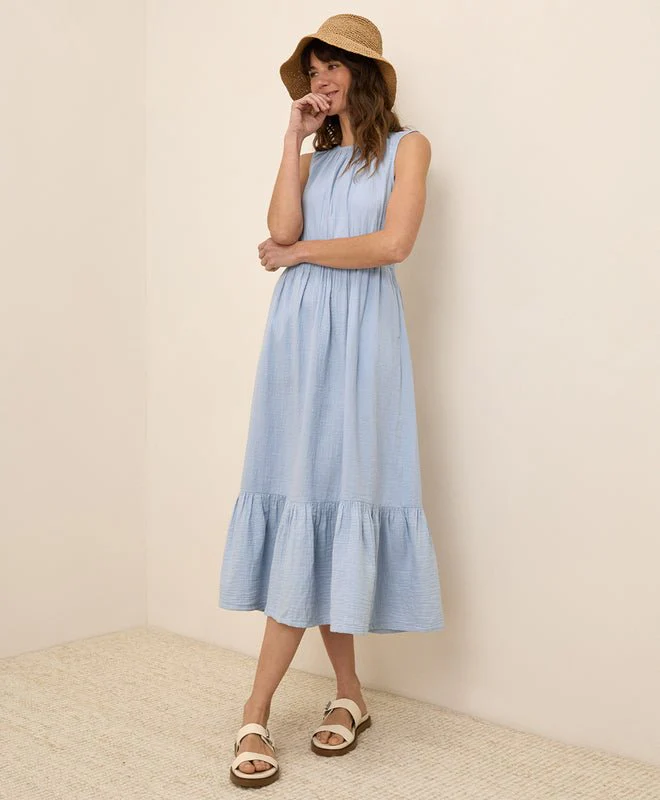 Women's Organic Coastal Double Gauze Tiered Midi Dress - Image 3