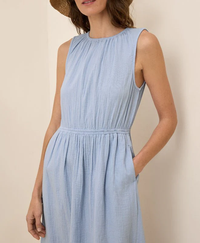 Women's Organic Coastal Double Gauze Tiered Midi Dress - Image 4