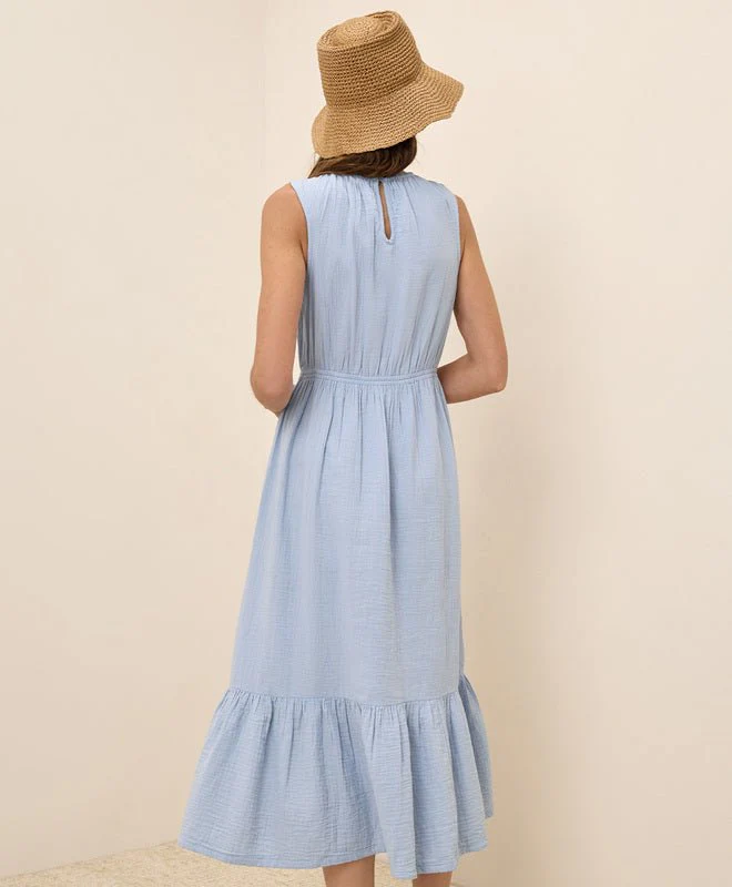 Women's Organic Coastal Double Gauze Tiered Midi Dress - Image 5