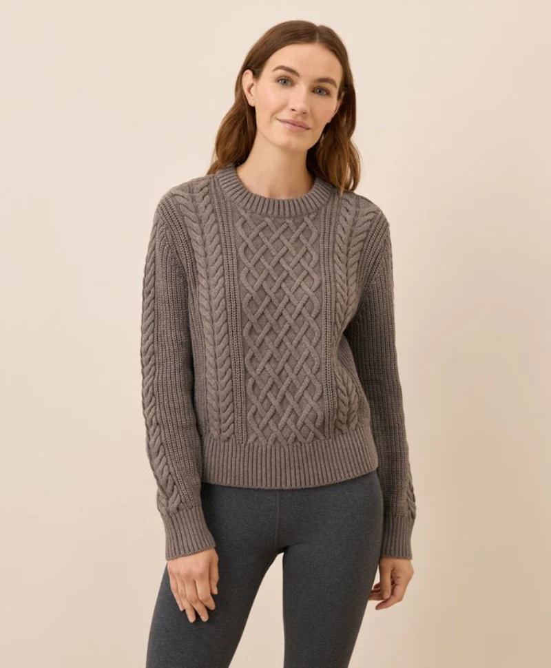 Women's Organic Luxe Knit Cable Crew Sweater - Image 12